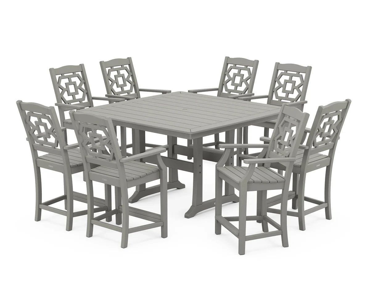Chinoiserie 9-Piece Square Counter Set with Trestle Legs