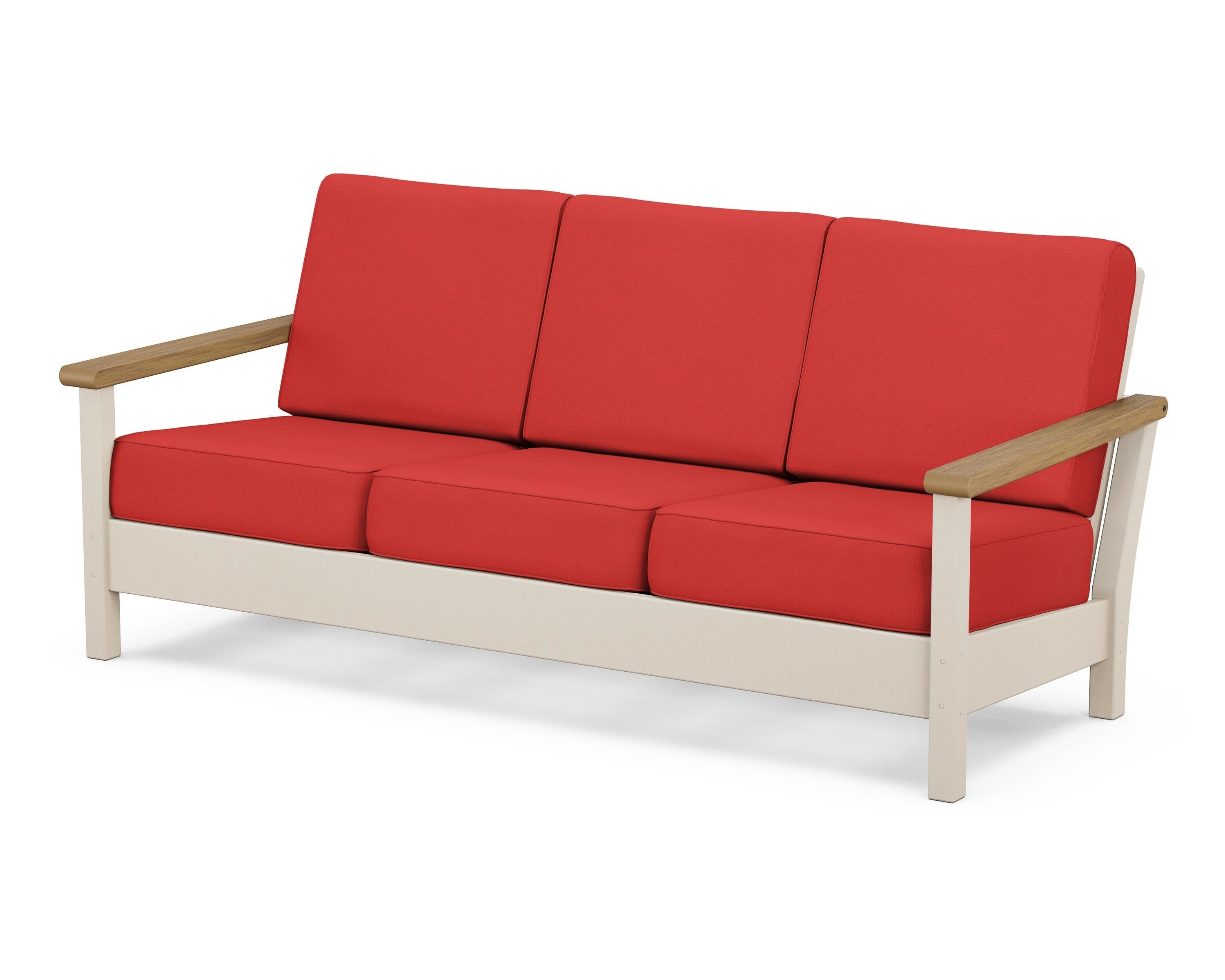 POLYWOOD® Harbour Deep Seating Sofa in Sand / Natural / Crimson Linen