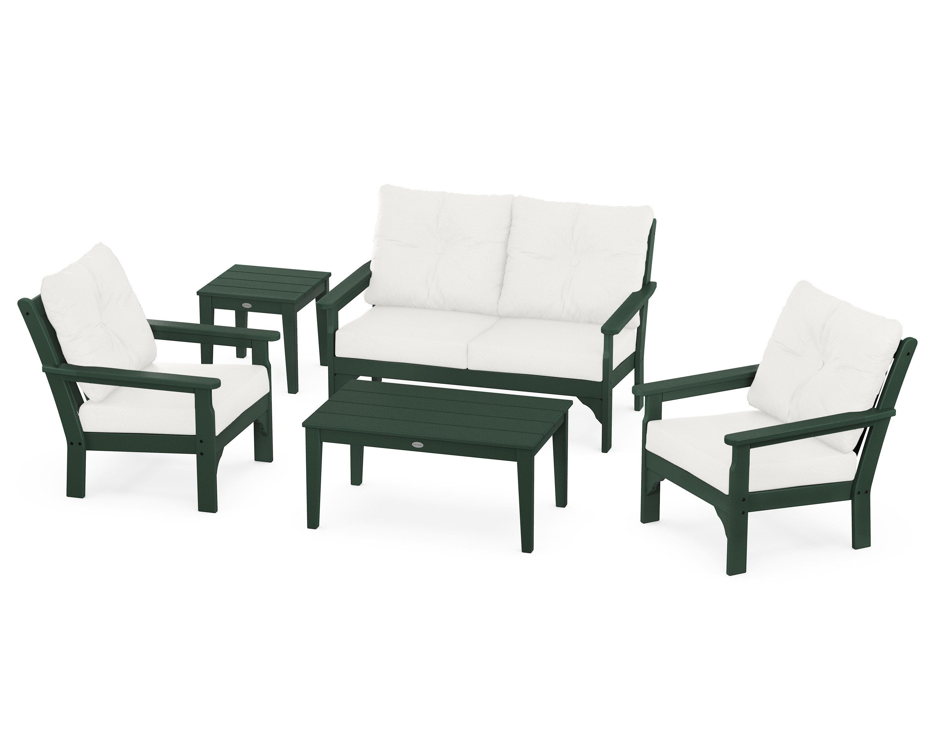 POLYWOOD® Vineyard 5-Piece Deep Seating Set in Green / Natural Linen