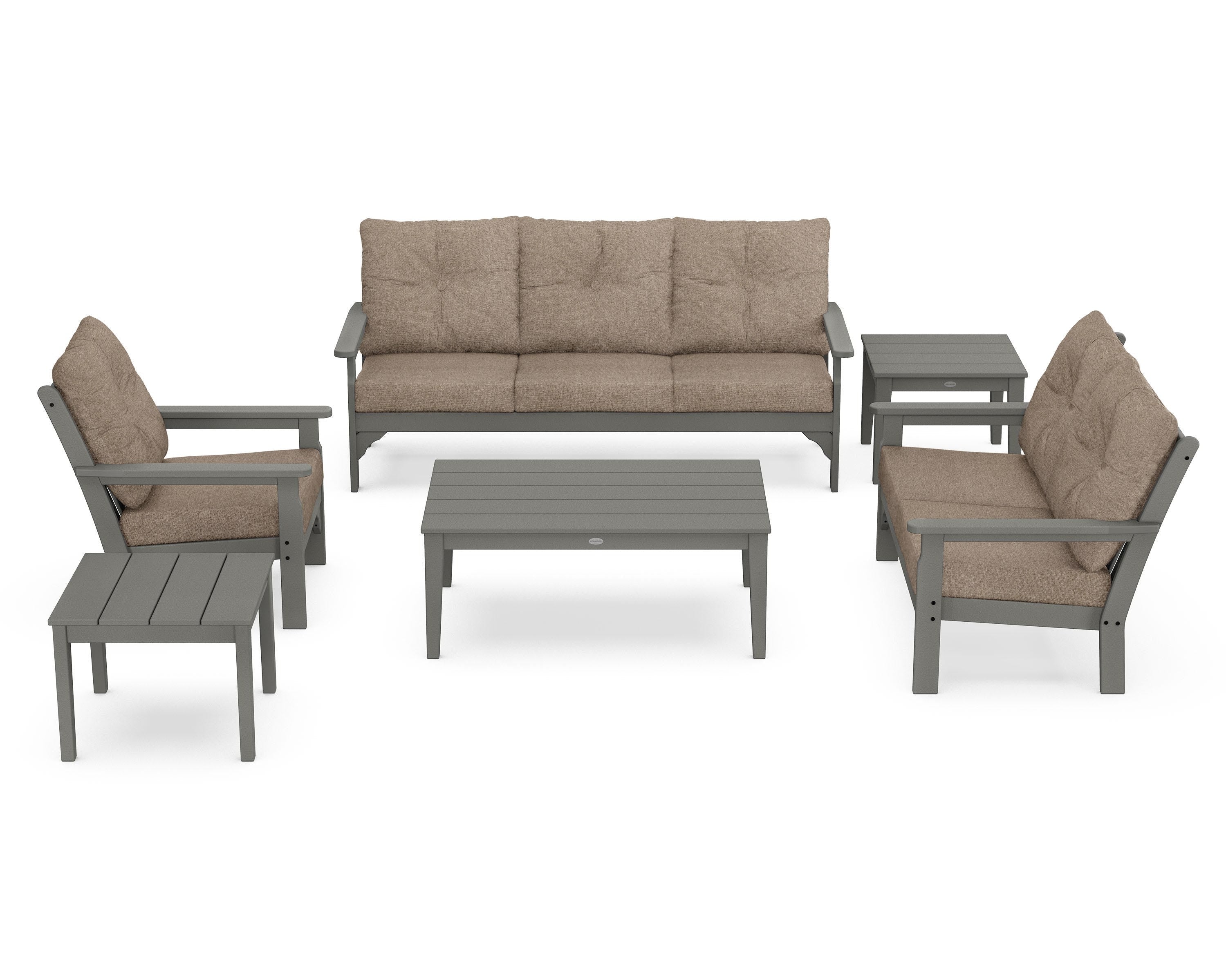POLYWOOD® Vineyard 6-Piece Deep Seating Set in Slate Grey / Spiced Burlap