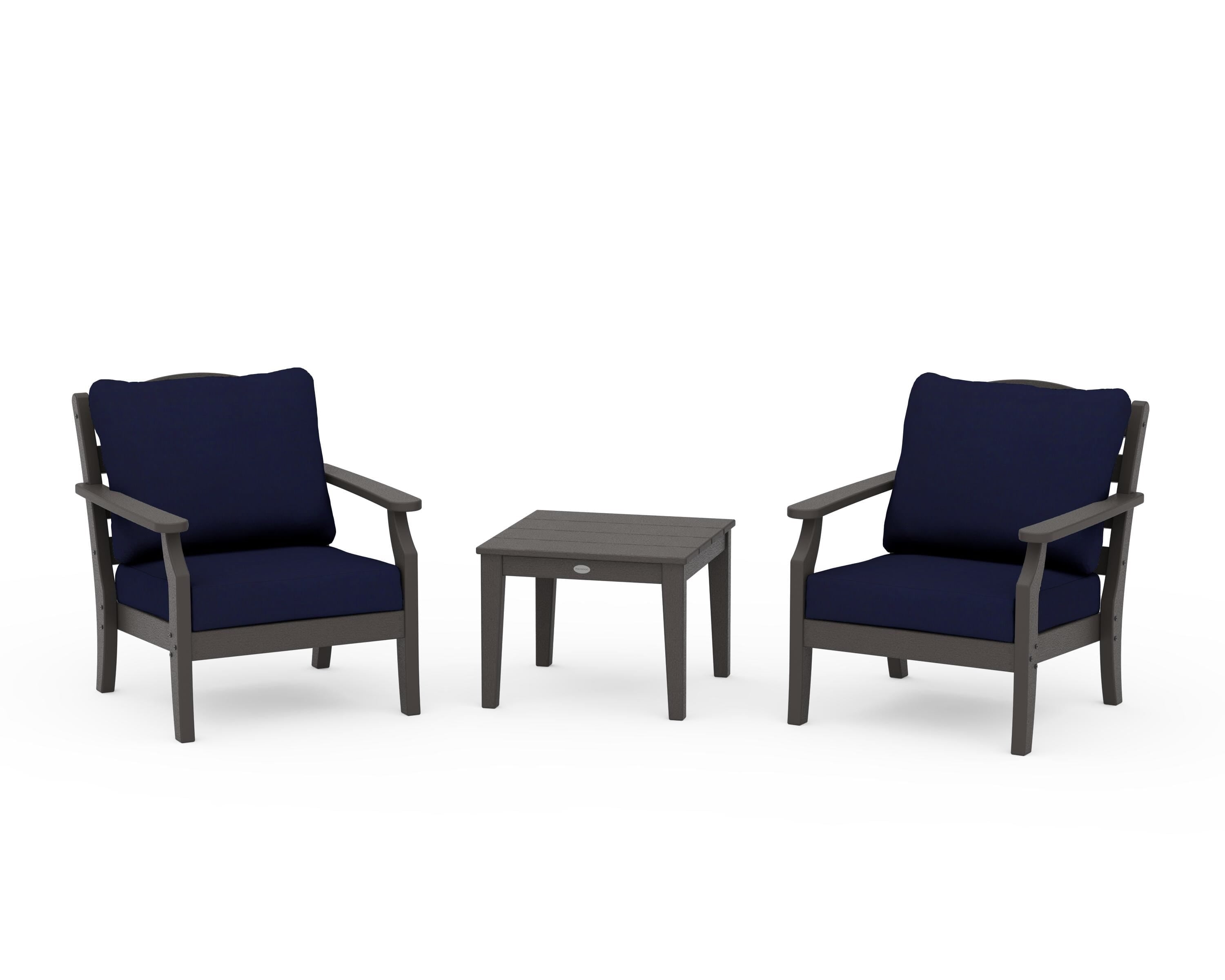 Draper James™ by POLYWOOD® Savannah 3-Piece Deep Seating Set in Vintage Coffee / Navy