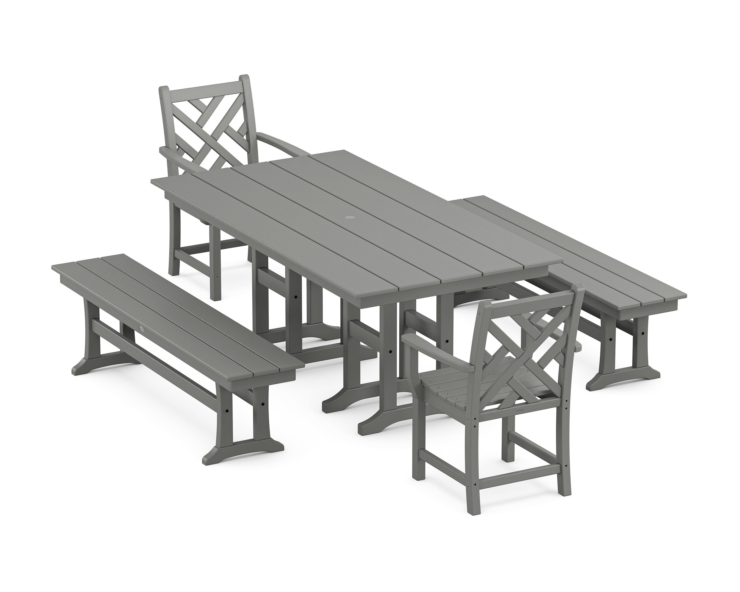POLYWOOD® Chippendale 5-Piece Farmhouse Dining Set with Benches in Slate Grey