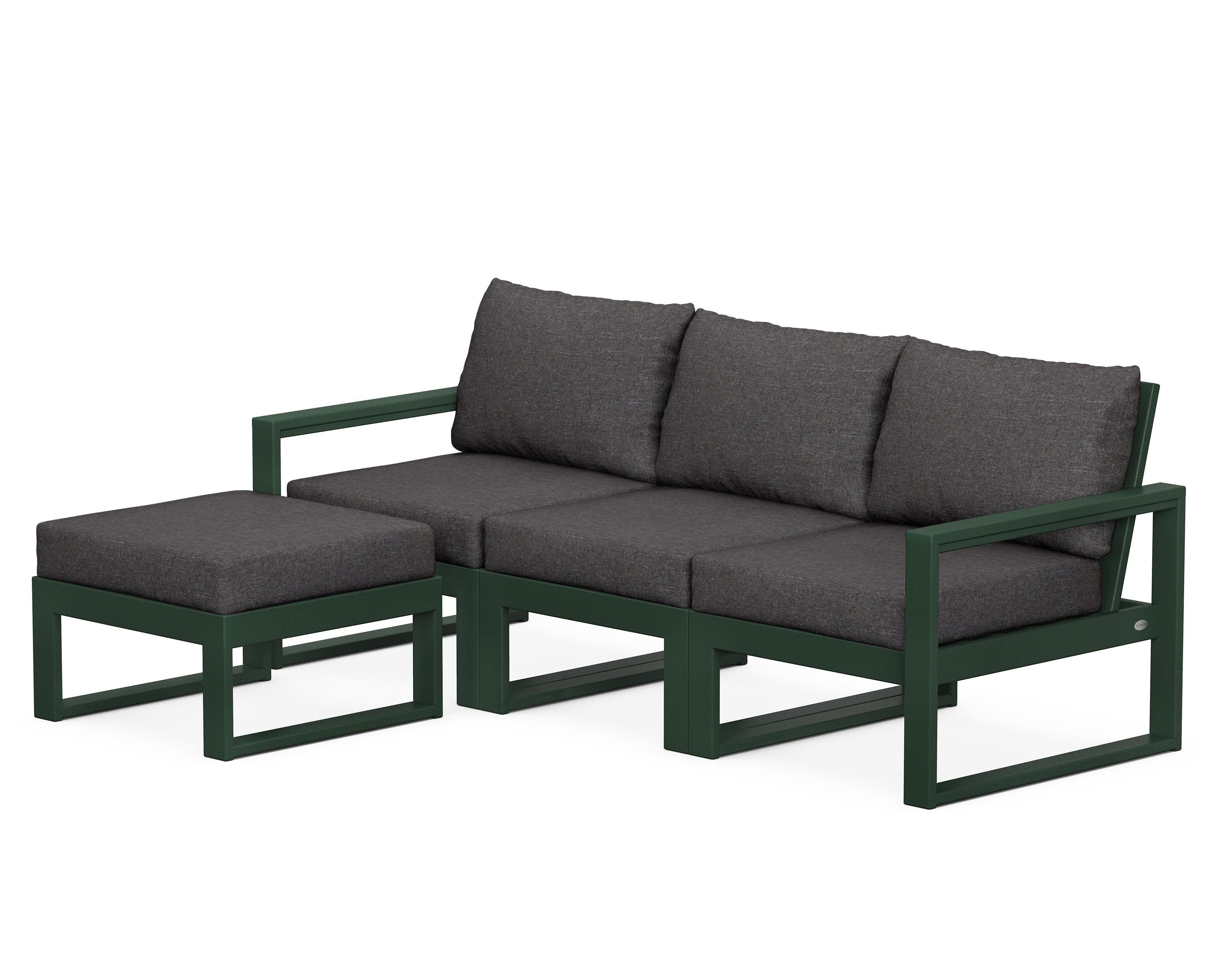 POLYWOOD® EDGE 4-Piece Modular Deep Seating Set with Ottoman in Green / Ash Charcoal