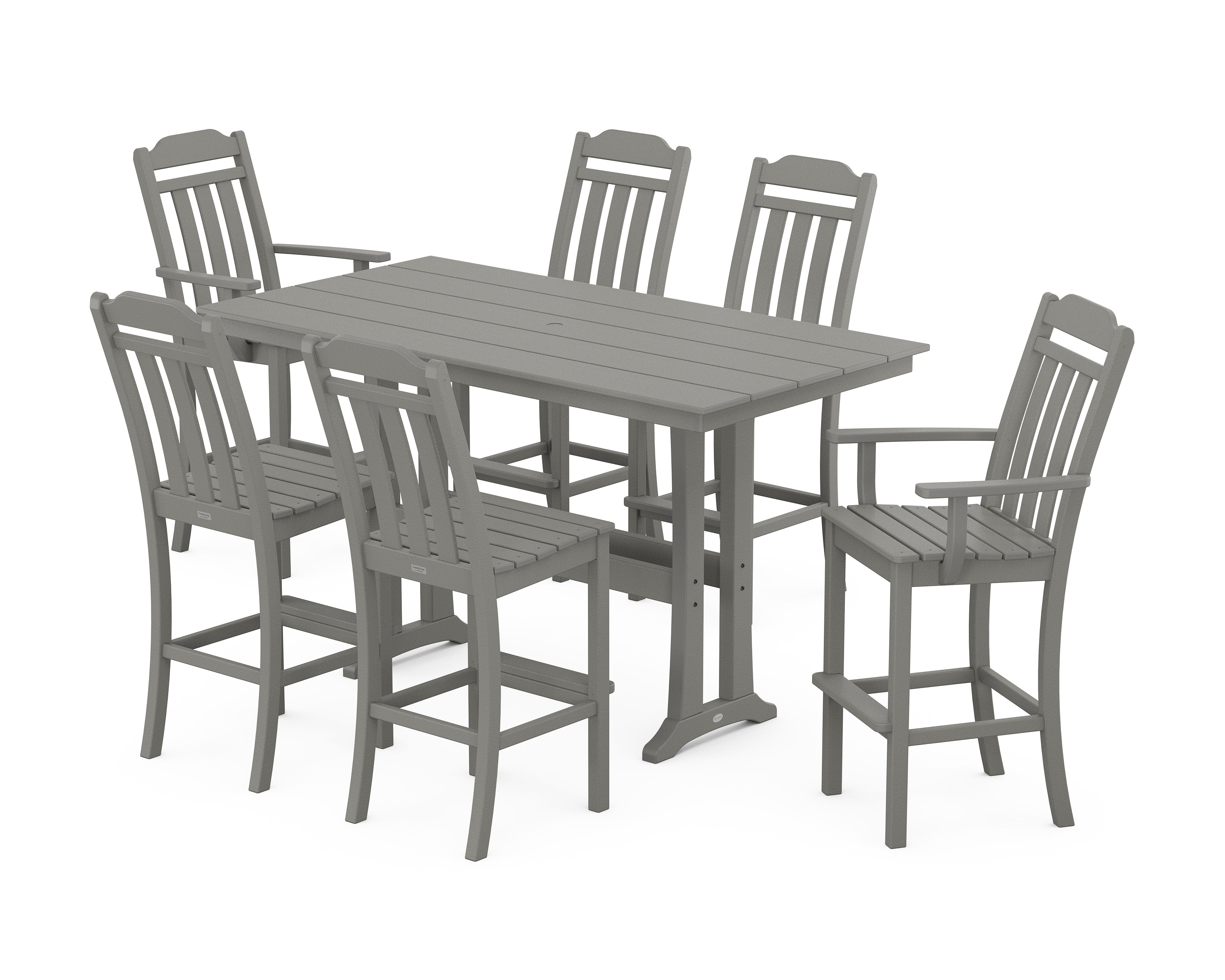 Country Living Cottage 7-Piece Farmhouse Bar Set with Trestle Legs in Slate Grey