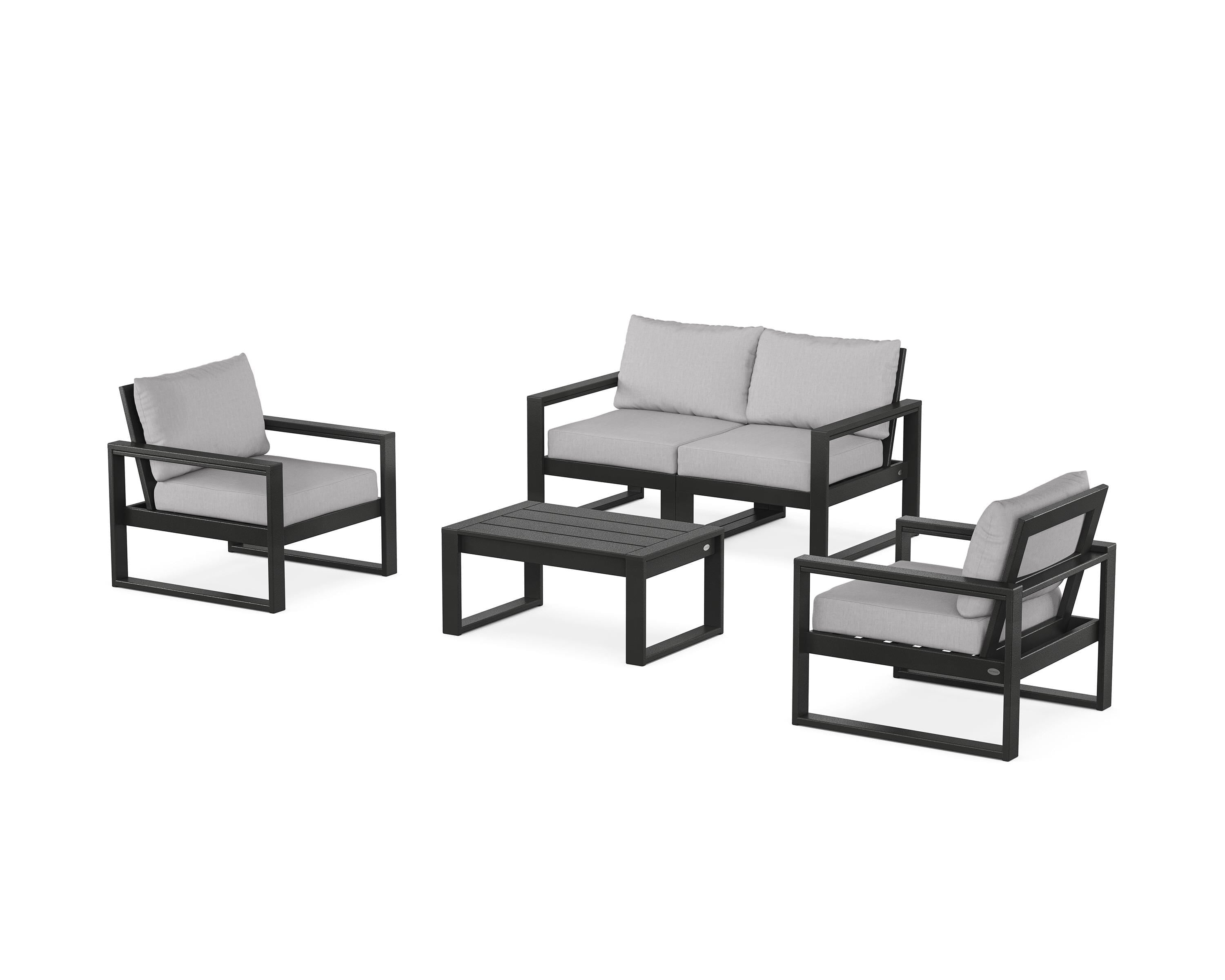 POLYWOOD® EDGE Sectional 4-Piece Deep Seating Set with Loveseat in Black / Granite
