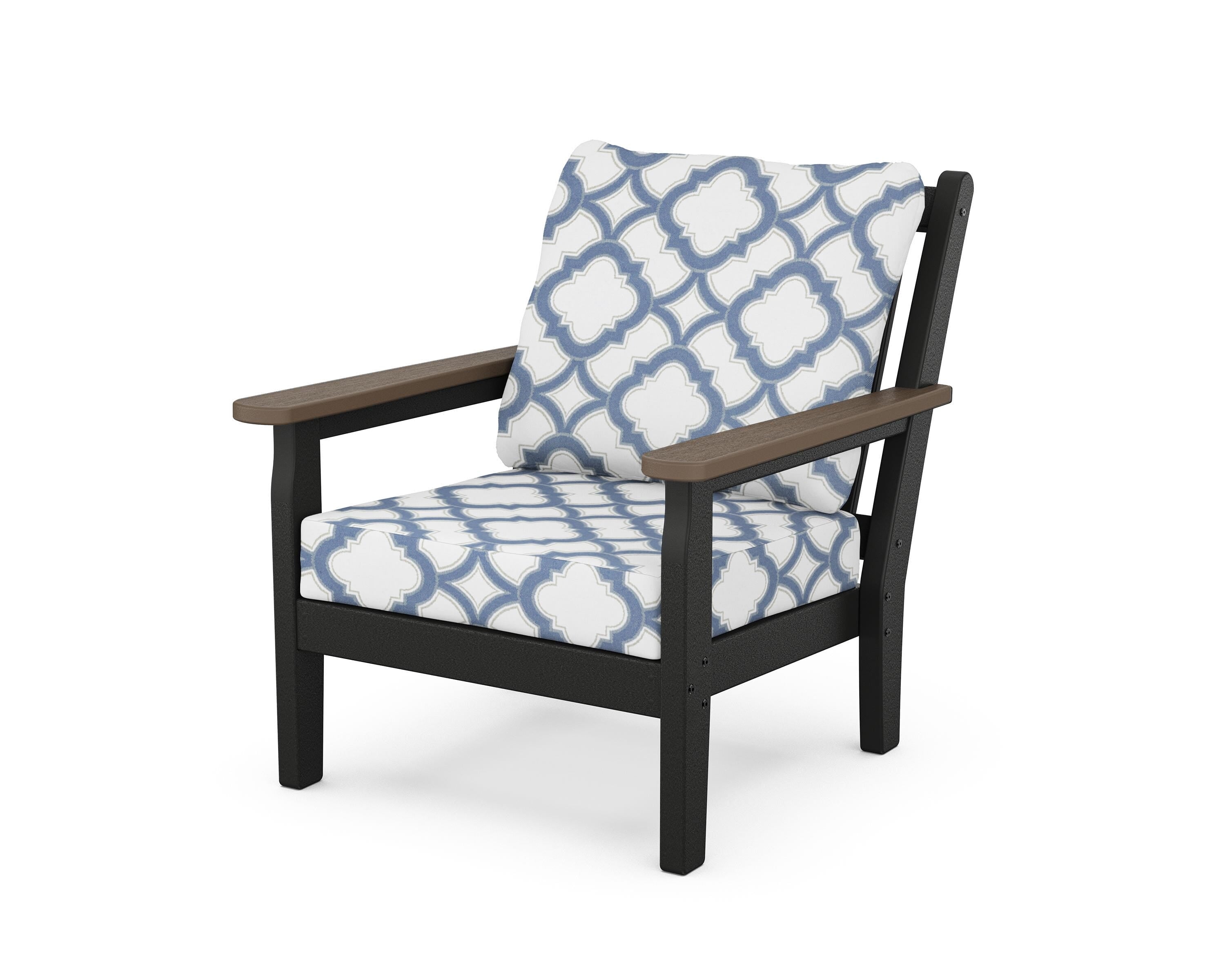POLYWOOD® Chippendale Deep Seating Chair in Black / Kona / Trellis Sky Blue