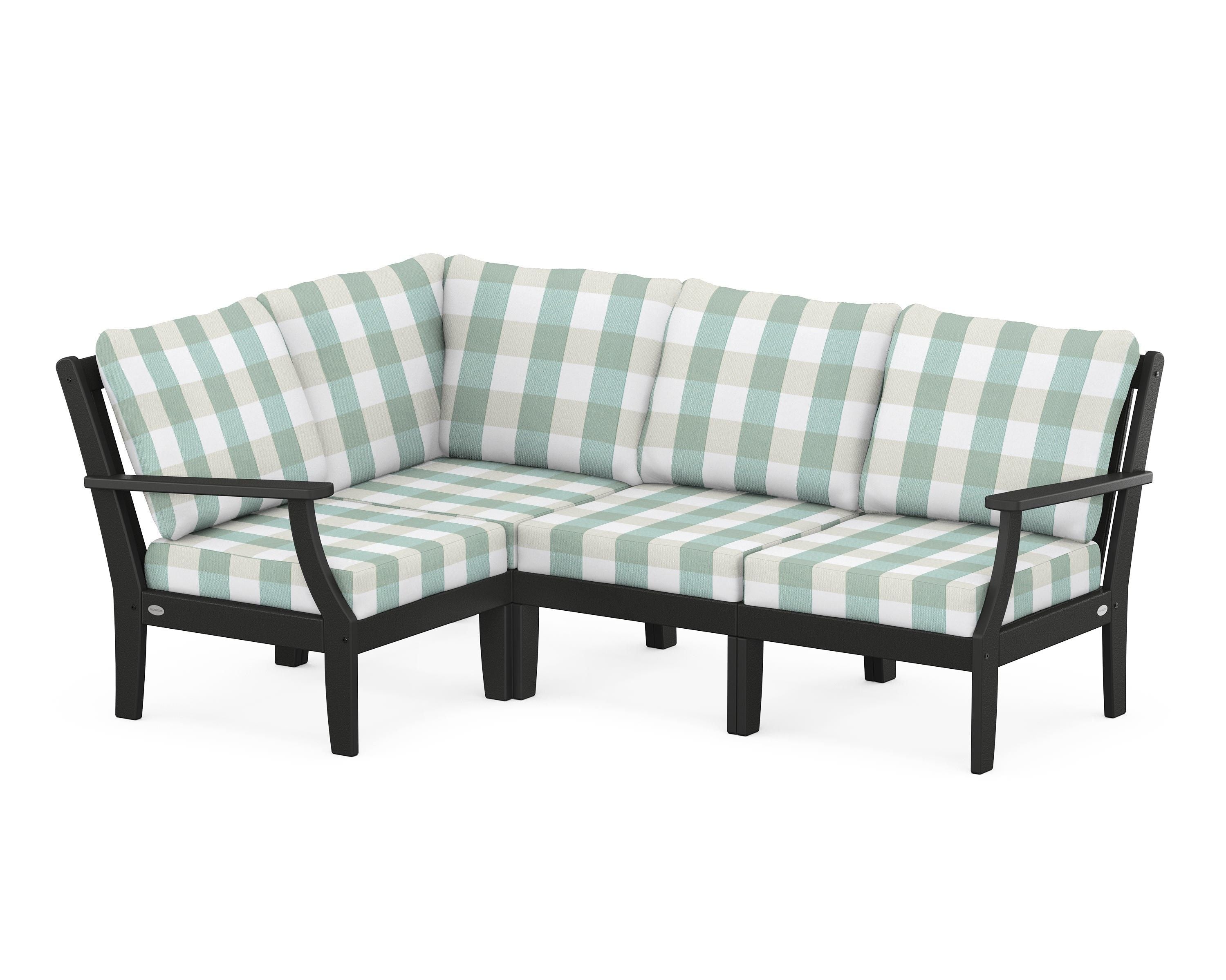 POLYWOOD® Braxton Modular 4-Piece Deep Seating Set in Black / Buffalo Plaid Glacier Spa