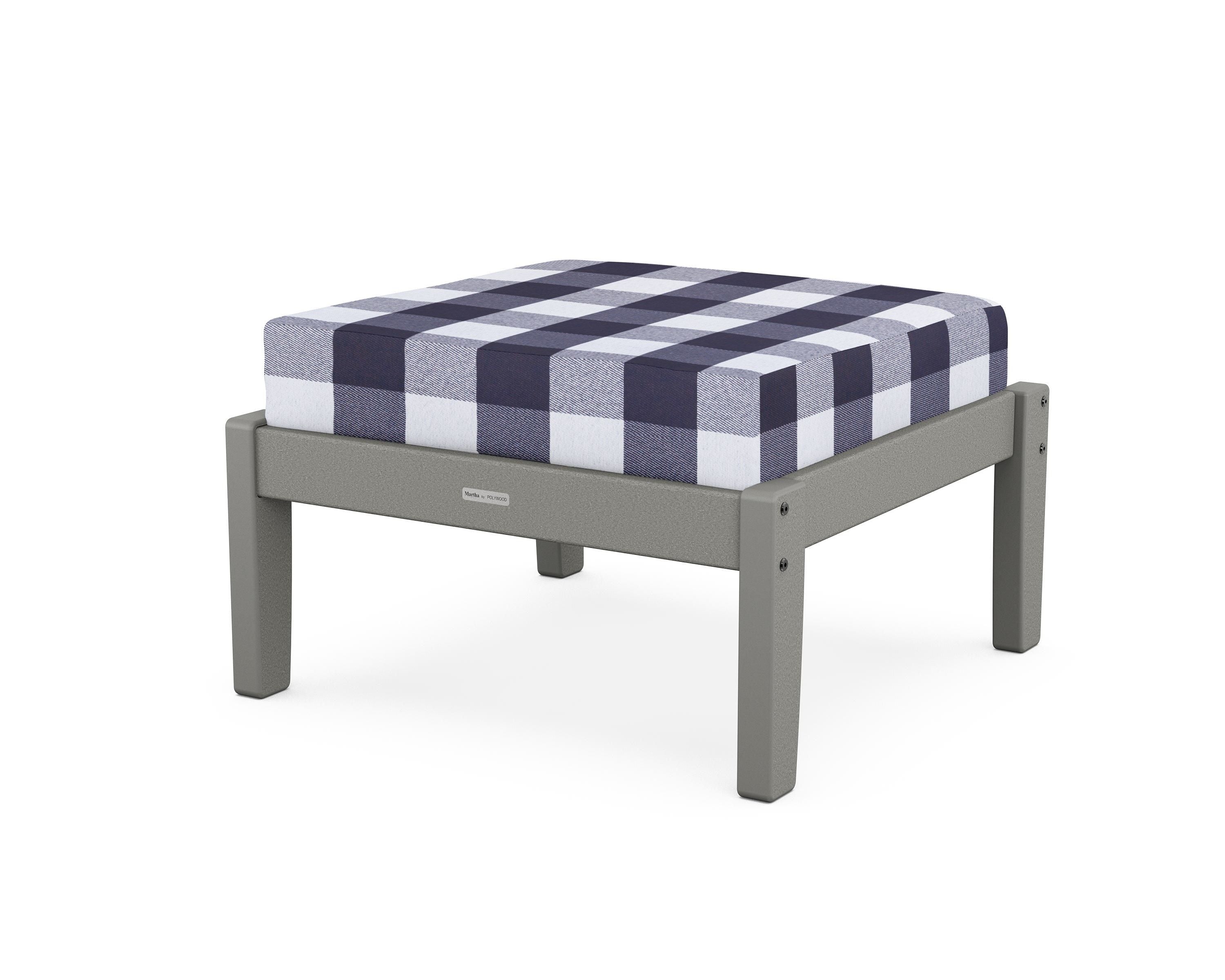 Martha Stewart by POLYWOOD® Chinoiserie Deep Seating Ottoman in Slate Grey / Buffalo Plaid Navy
