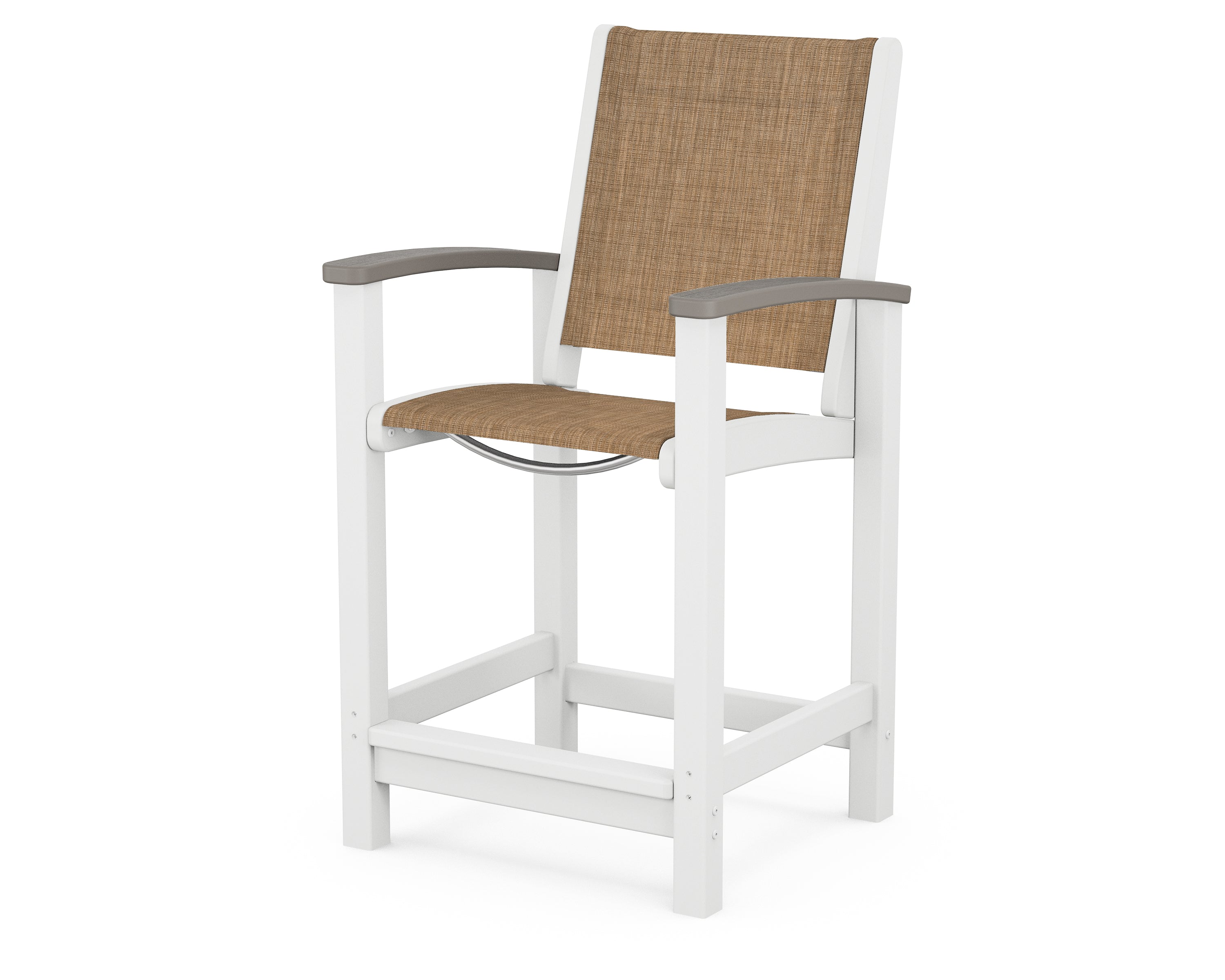 POLYWOOD® Coastal Counter Chair in White / Driftwood / Burlap Sling