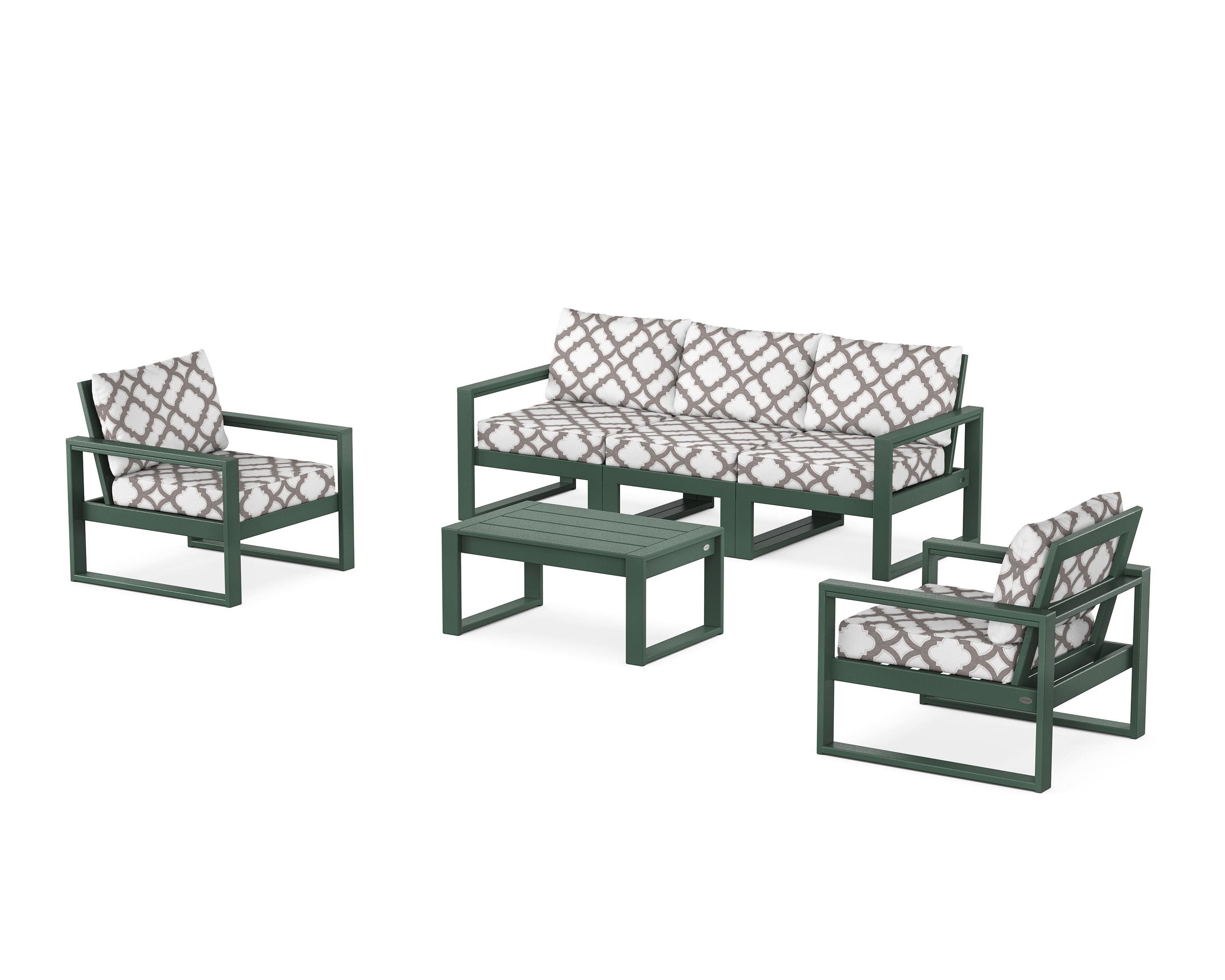 POLYWOOD® EDGE Sectional 4-Piece Deep Seating Set with Sofa in Green / Trellis Grey Mist