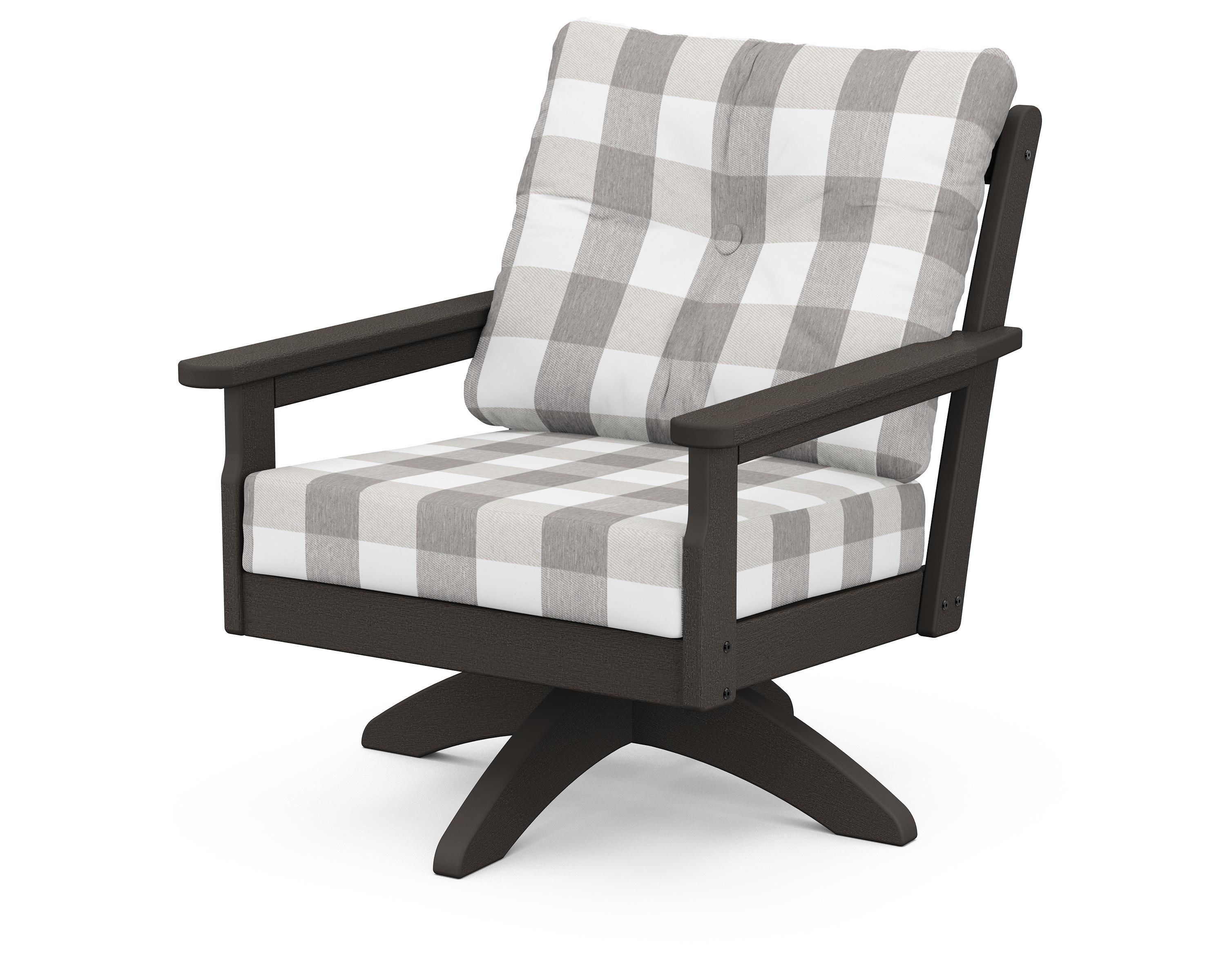 POLYWOOD® Vineyard Deep Seating Swivel Chair in Vintage Coffee / Buffalo Plaid Grey Mist