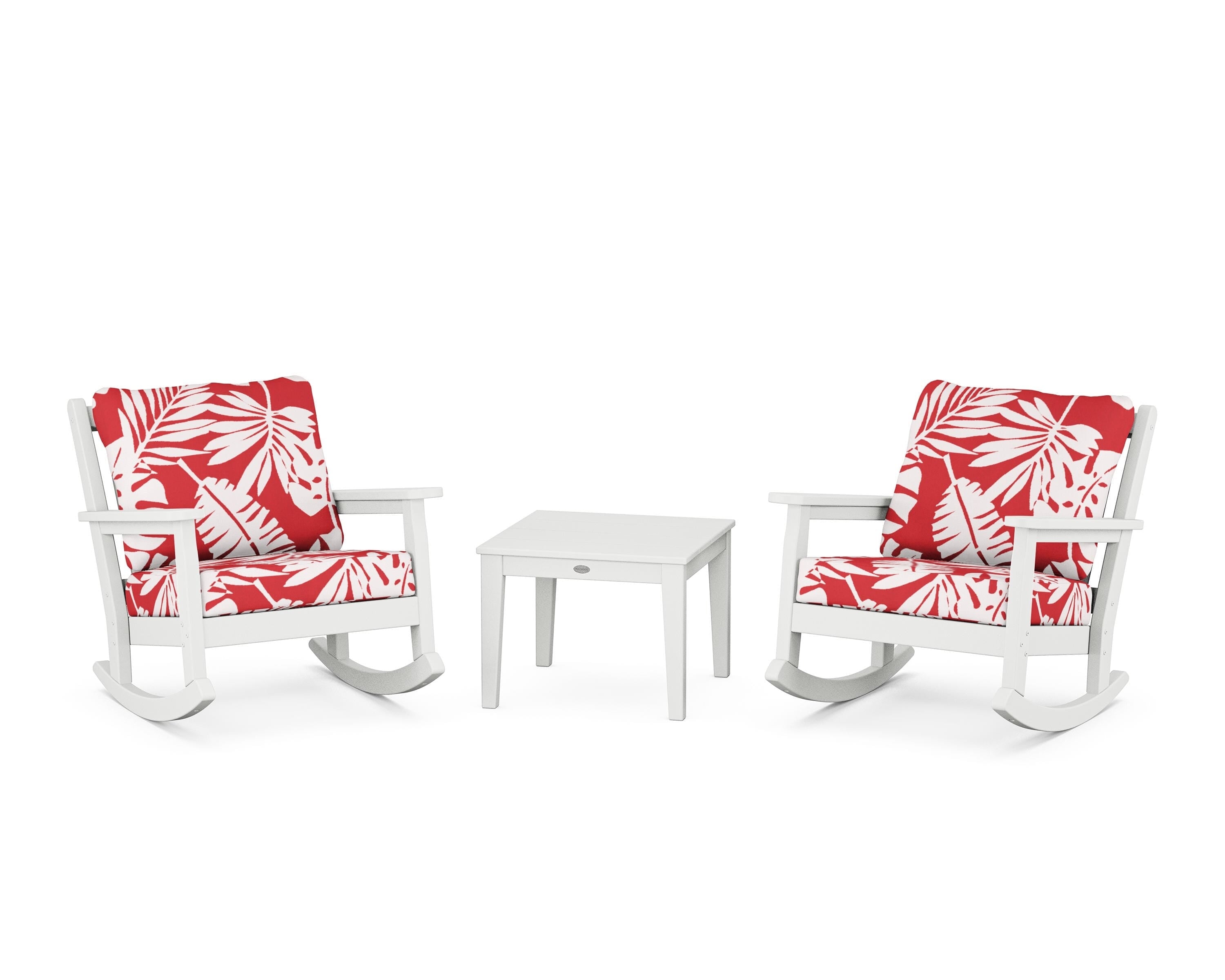 POLYWOOD® Chippendale 3-Piece Deep Seating Rocker Set in White / Leaf Crimson