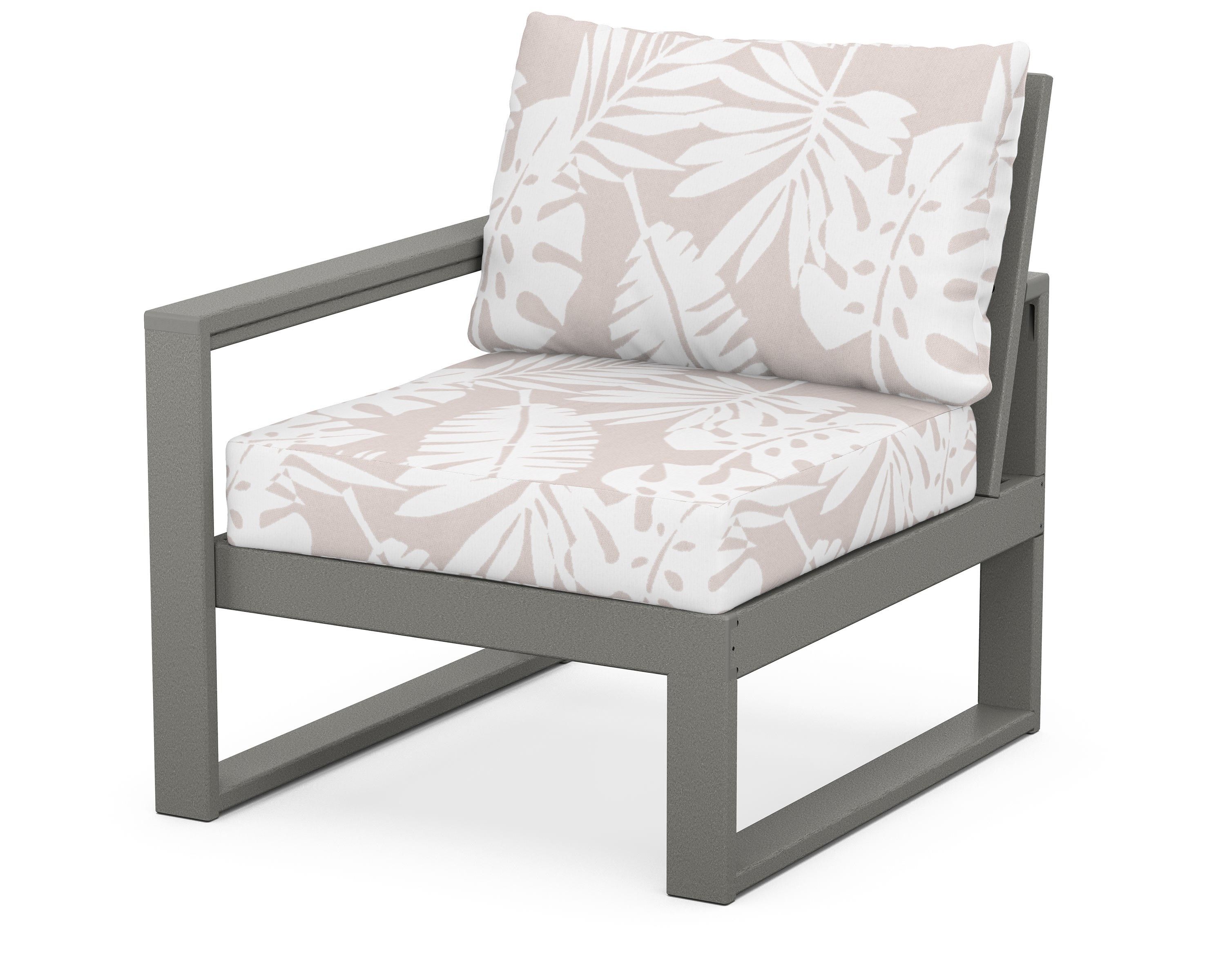POLYWOOD® EDGE Modular Left Arm Chair in Slate Grey / Leaf Dune Burlap