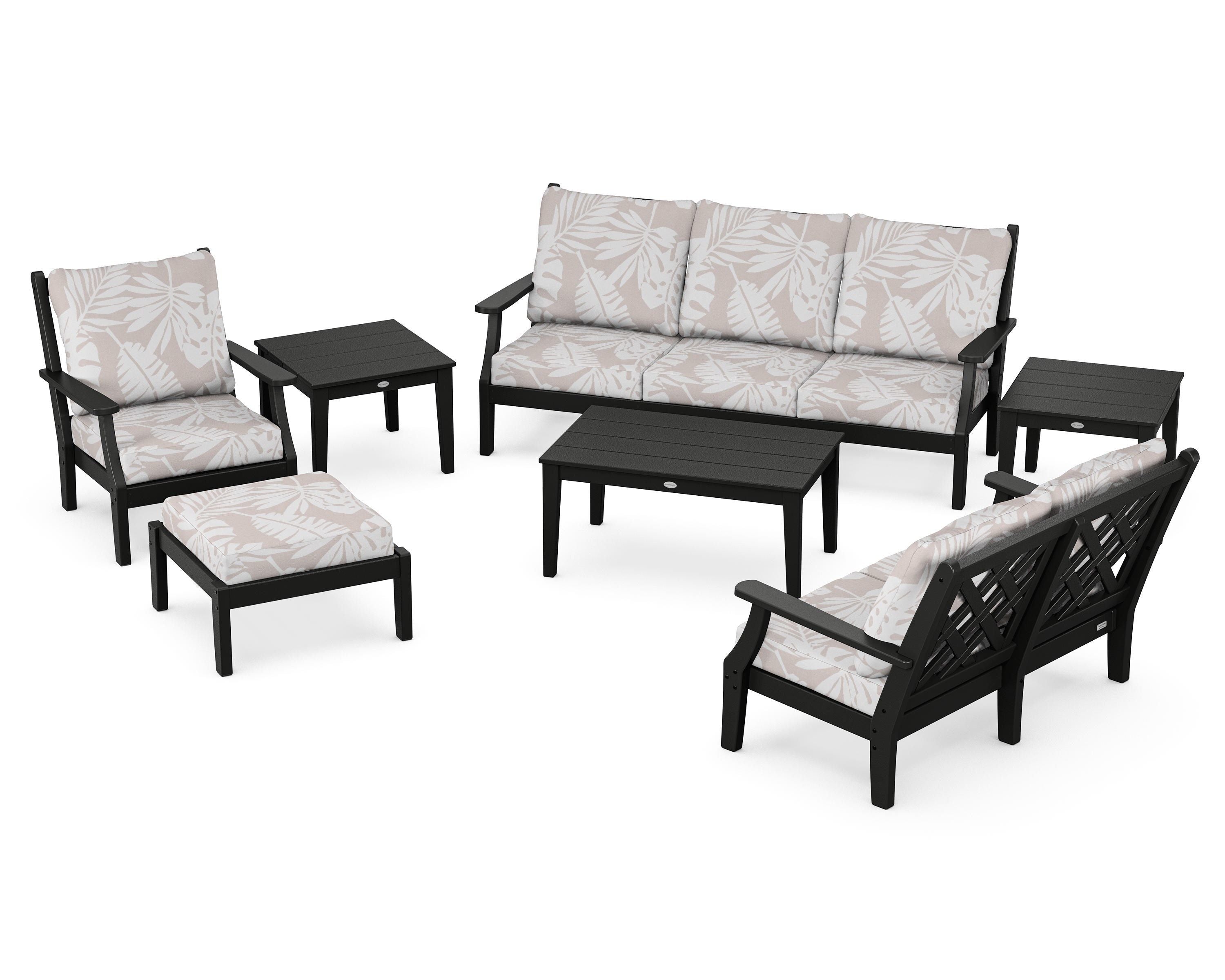 Country Living Wovendale 7-Piece Deep Seating Set in Black / Leaf Dune Burlap