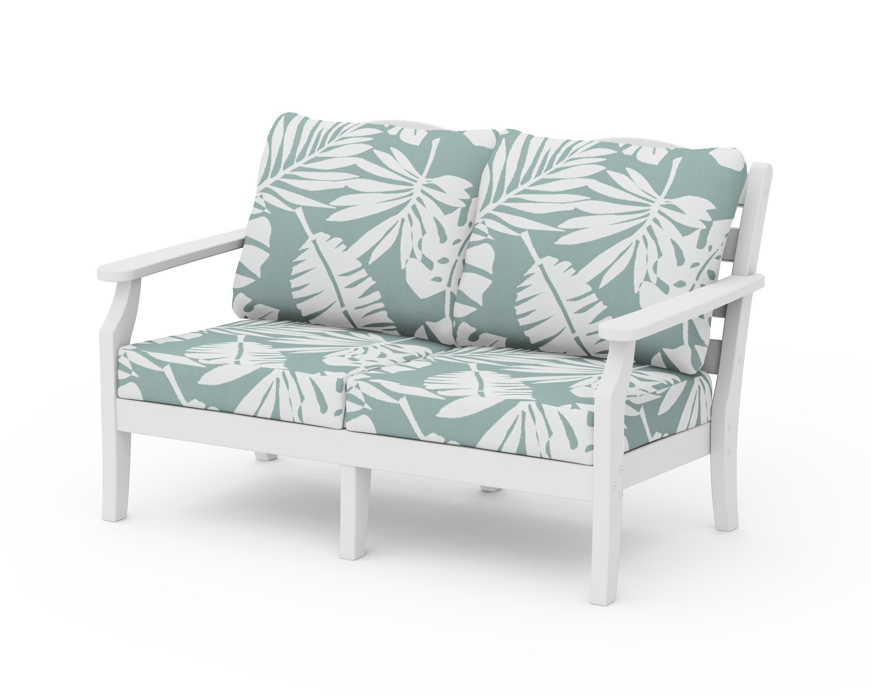 Draper James™ by POLYWOOD® Savannah Deep Seating Loveseat in White / Leaf Glacier Spa