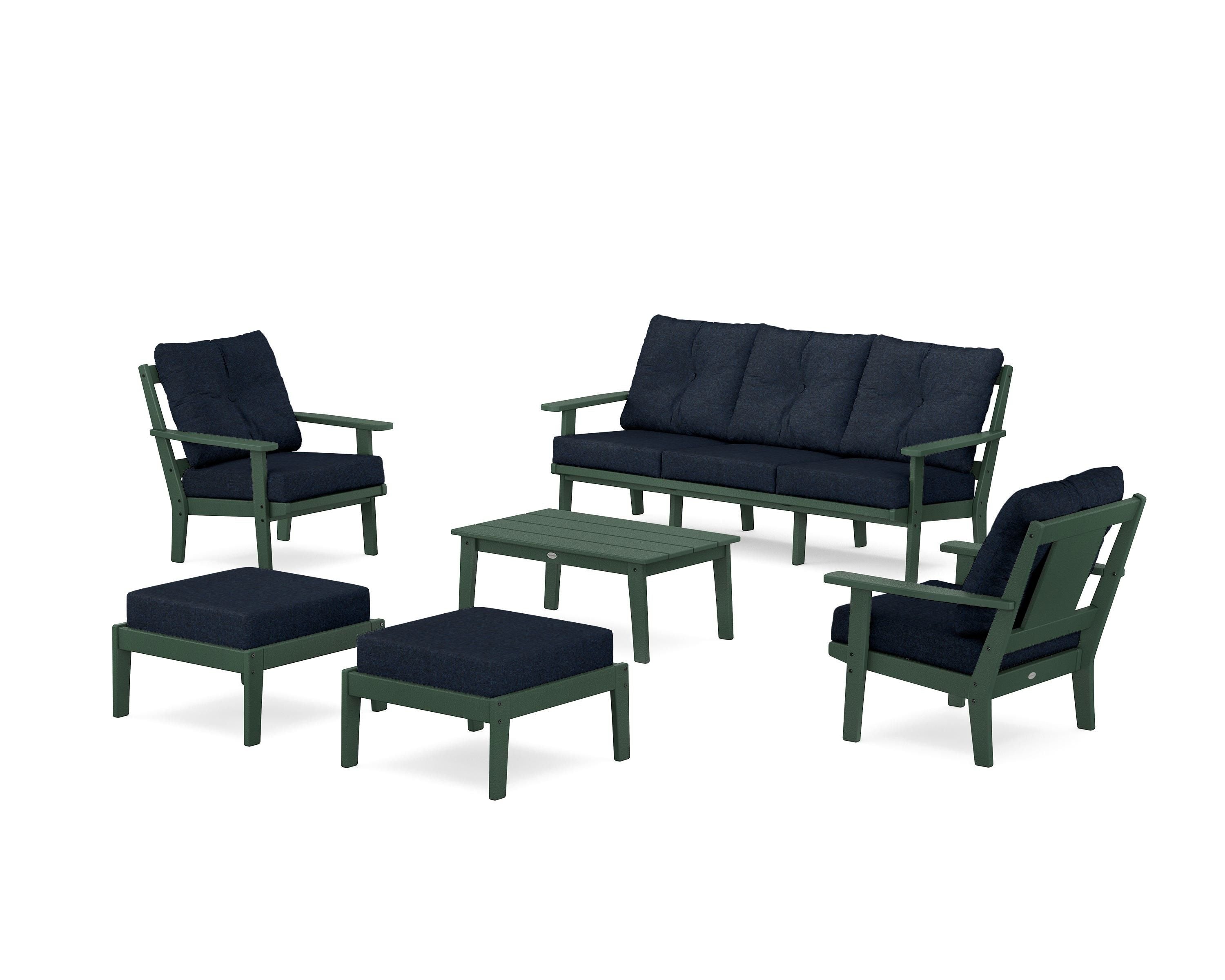 POLYWOOD® Prairie 6-Piece Lounge Sofa Set in Green / Marine Indigo