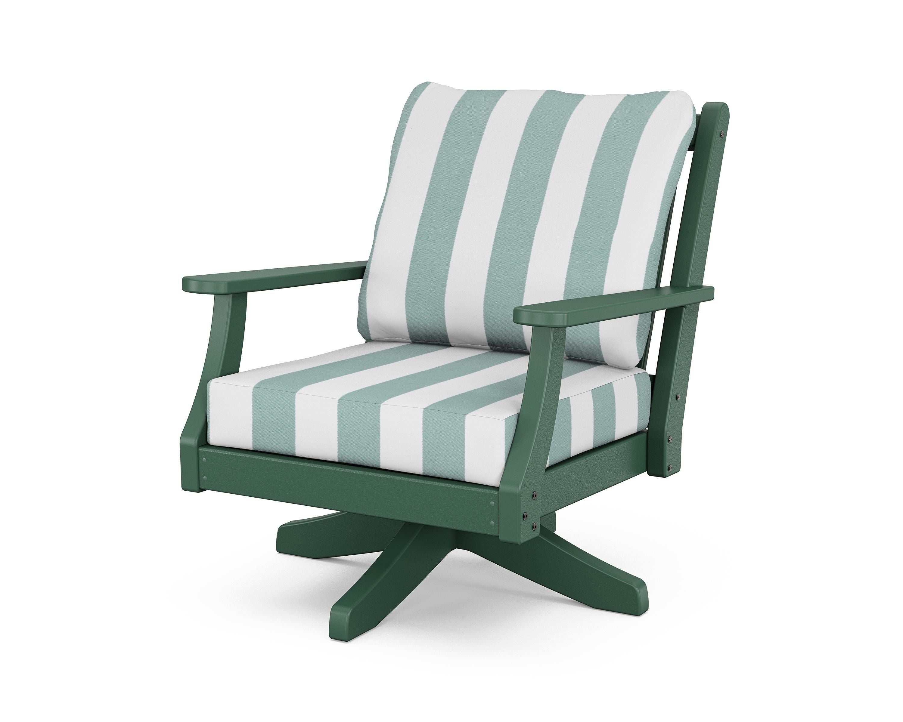 Country Living Wovendale Deep Seating Swivel Chair in Green / Cabana Stripe Glacier Spa