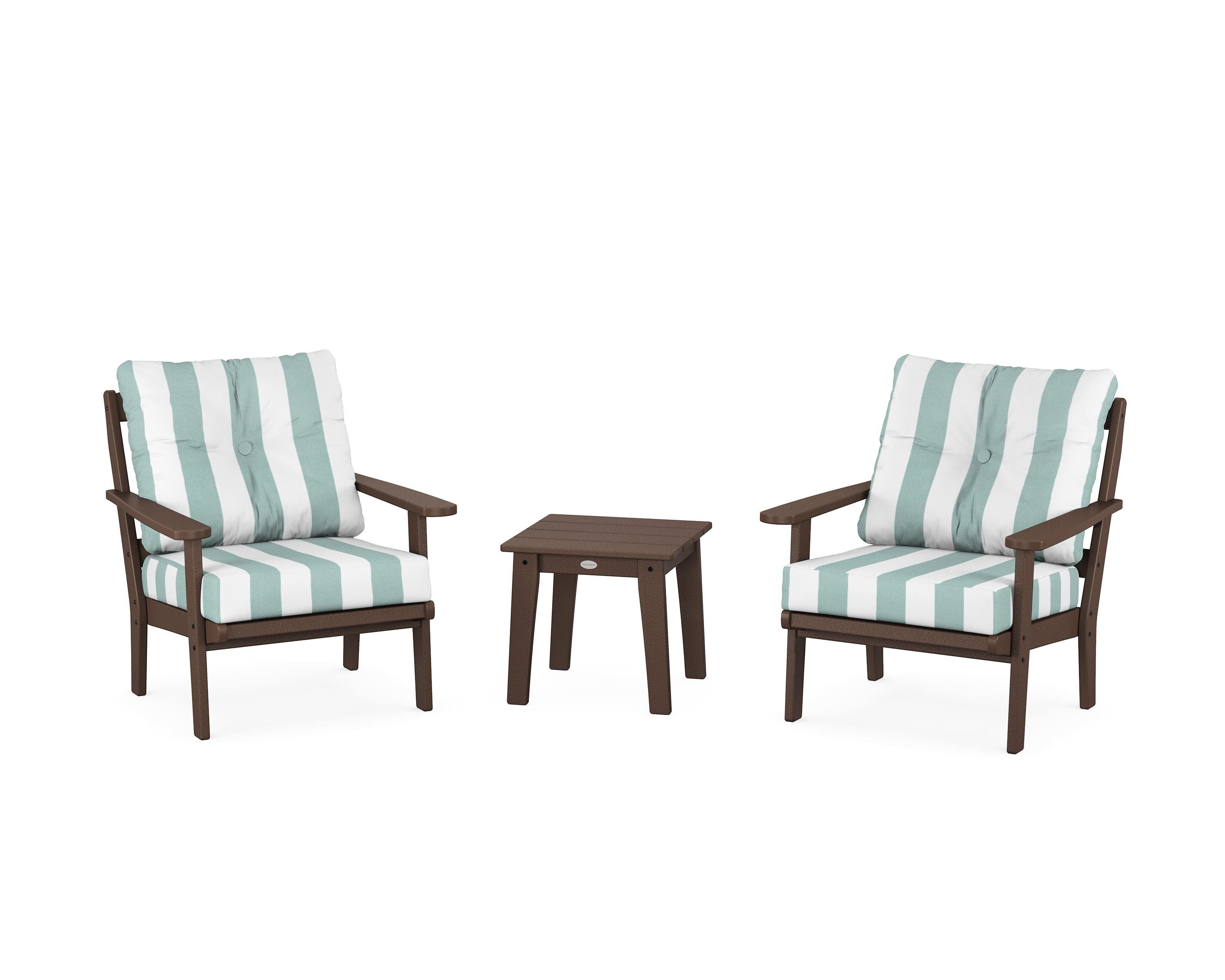 POLYWOOD® Mission 3-Piece Deep Seating Set in Mahogany / Cabana Stripe Glacier Spa