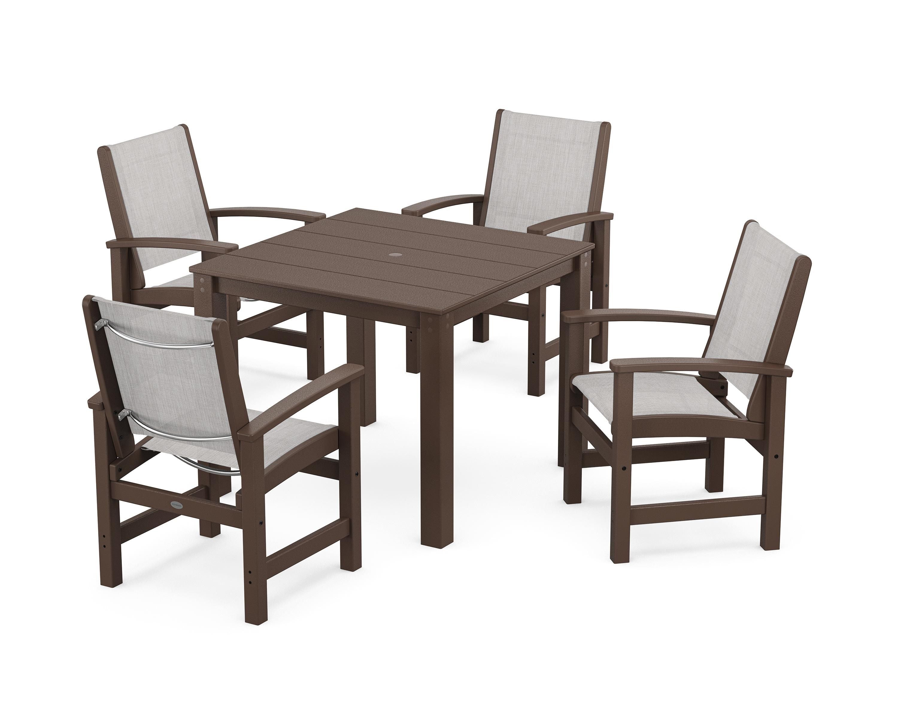 POLYWOOD® Coastal 5-Piece Parsons Dining Set in Mahogany / Parchment Sling