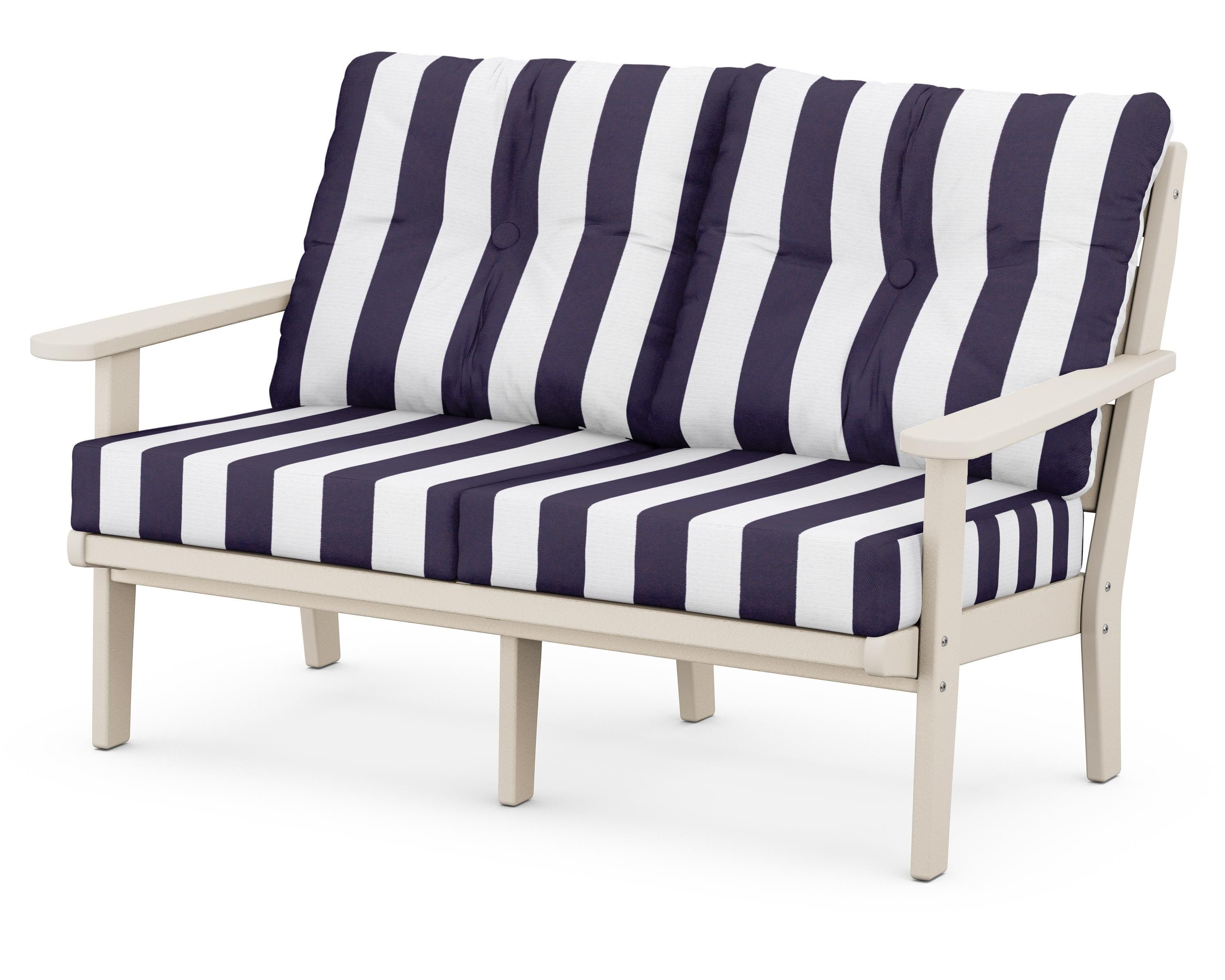 POLYWOOD® Lakeside Deep Seating Loveseat in Sand / Cabana Stripe Navy