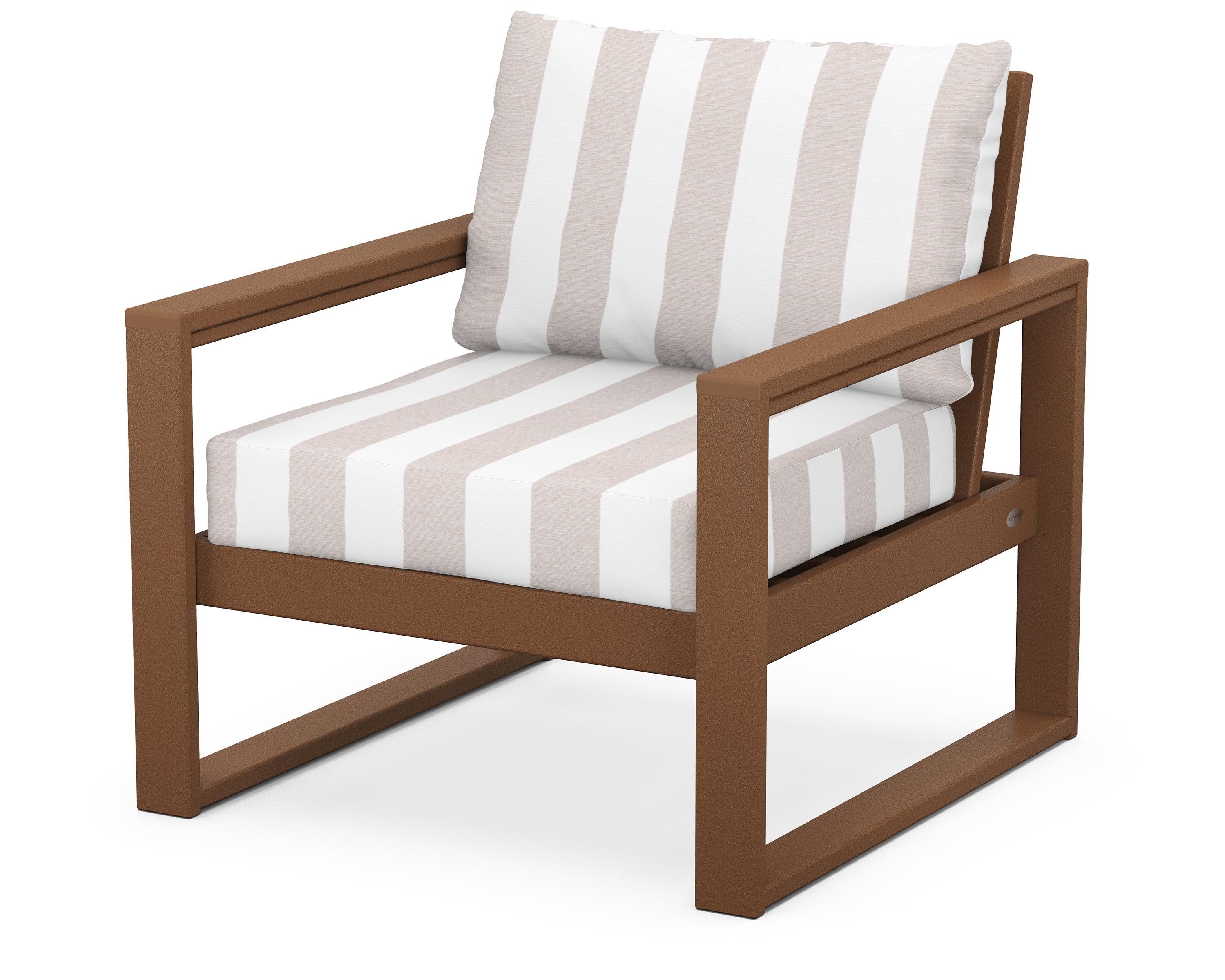 POLYWOOD® EDGE Club Chair in Teak / Cabana Stripe Dune Burlap