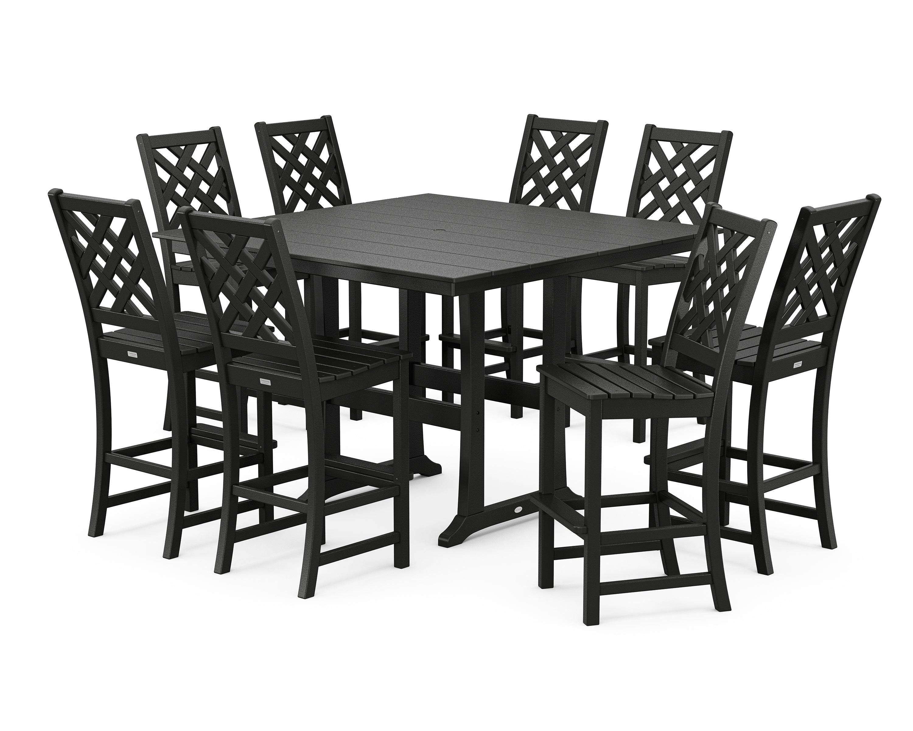 Country Living Wovendale Side Chair 9-Piece Square Farmhouse Bar Set with Trestle Legs in Black