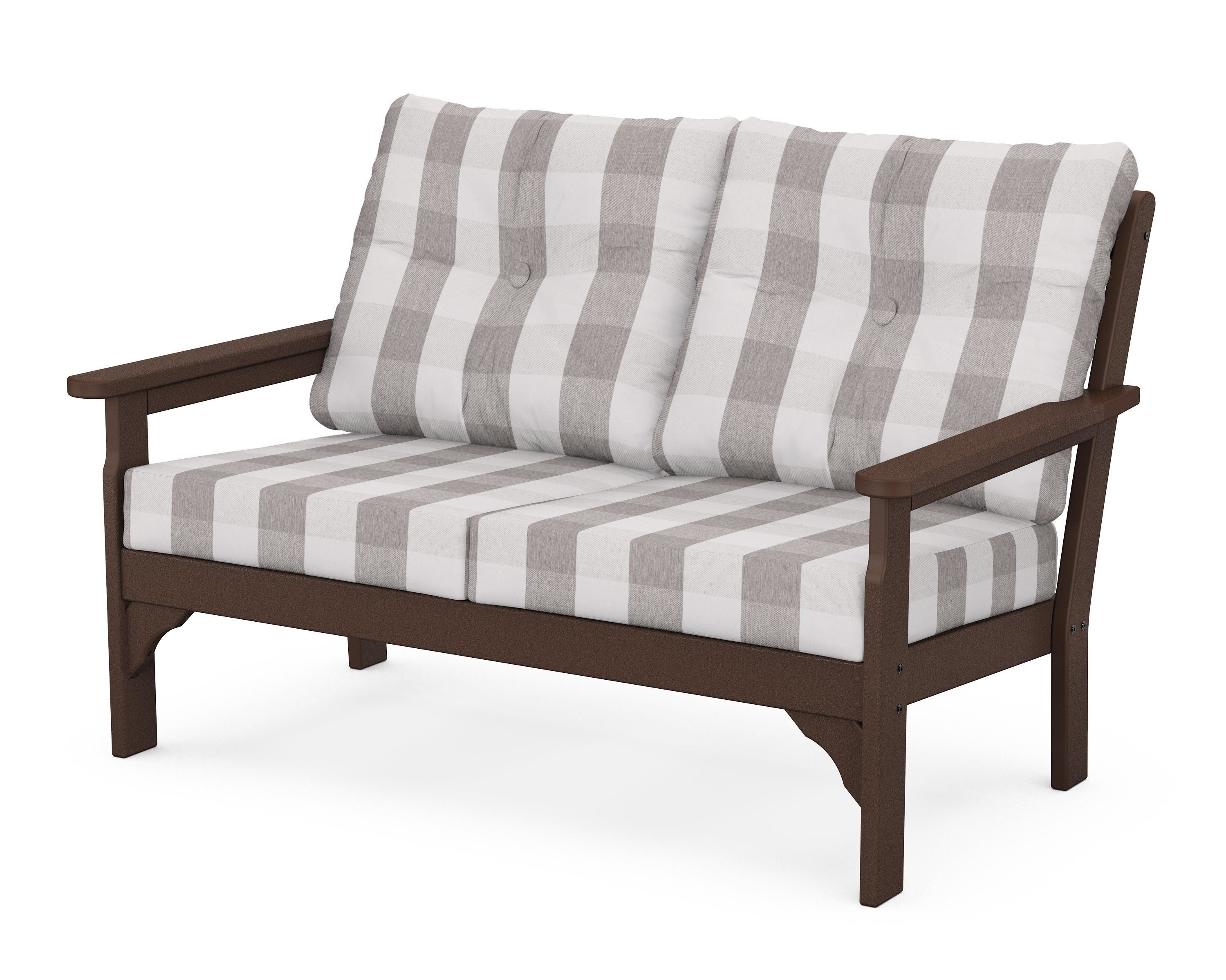 POLYWOOD® Vineyard Deep Seating Loveseat in Mahogany / Buffalo Plaid Grey Mist