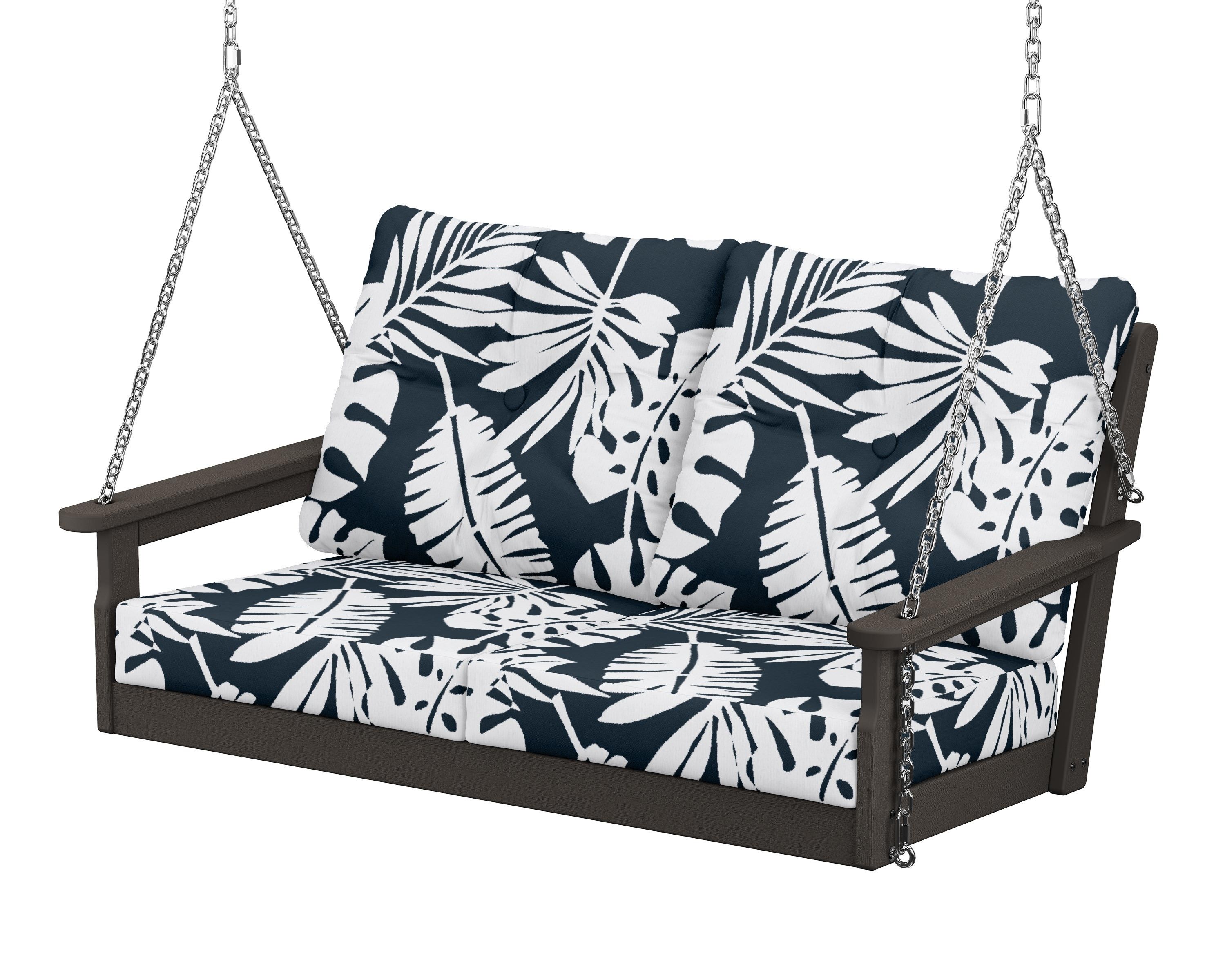 POLYWOOD® Vineyard Deep Seating Swing in Vintage Coffee / Leaf Marine Indigo