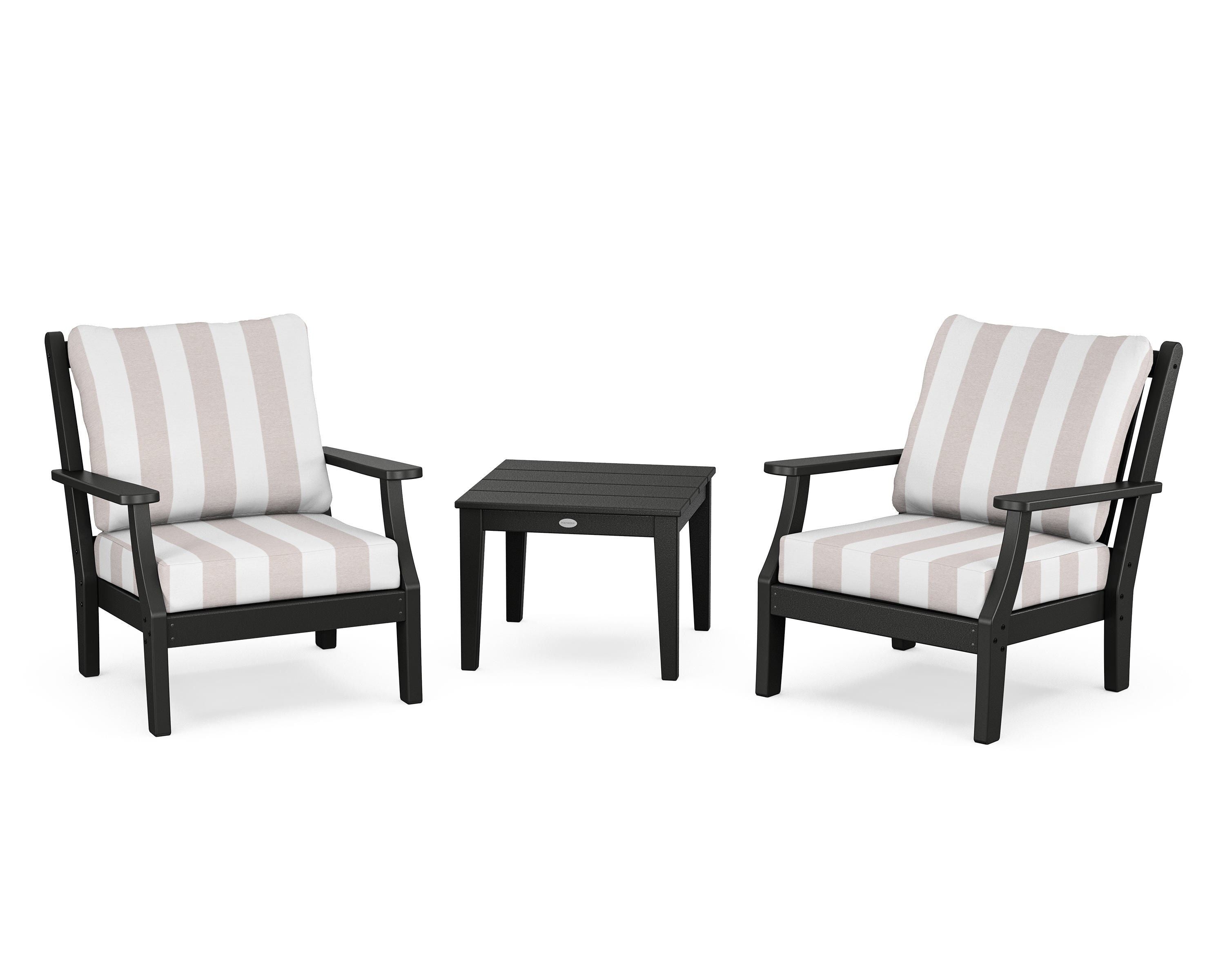 Country Living Wovendale 3-Piece Deep Seating Set in Black / Cabana Stripe Dune Burlap