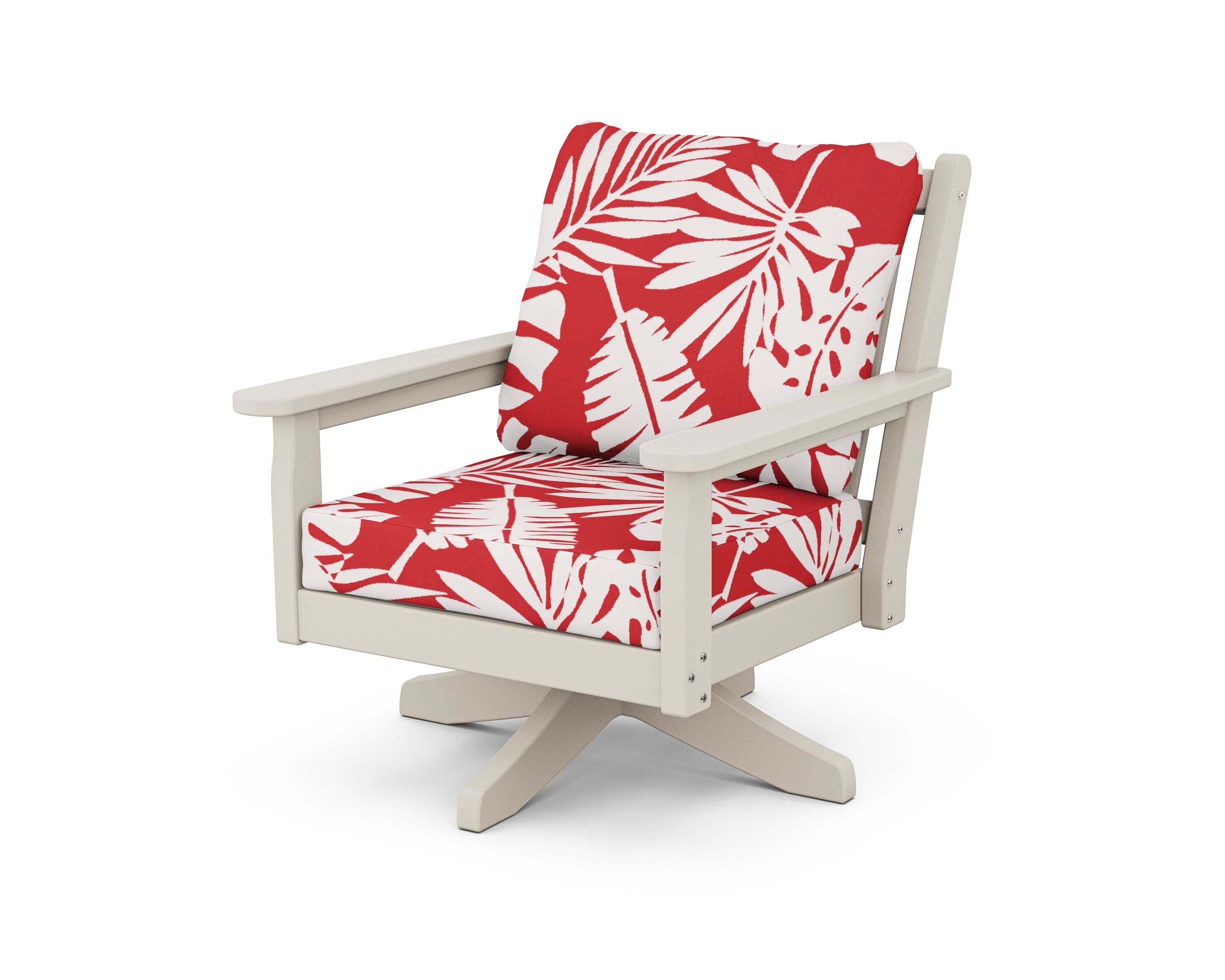 POLYWOOD® Chippendale Deep Seating Swivel Chair in Sand / Leaf Crimson
