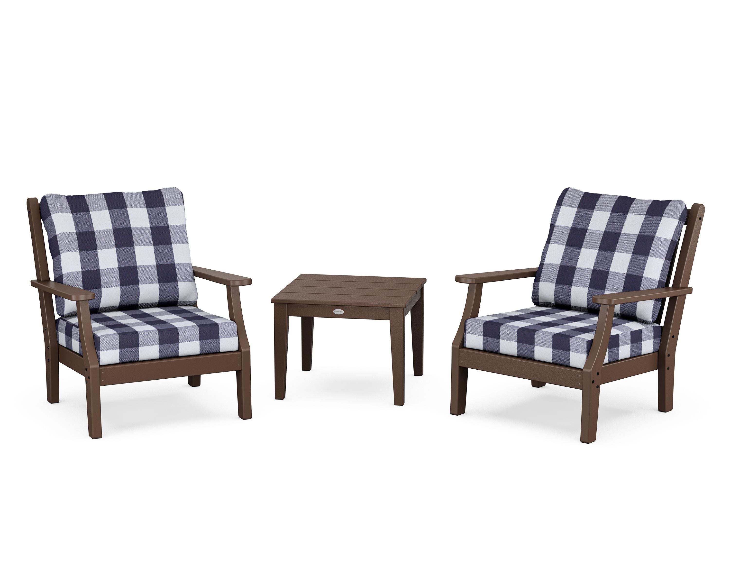 Country Living Wovendale 3-Piece Deep Seating Set in Mahogany / Buffalo Plaid Navy