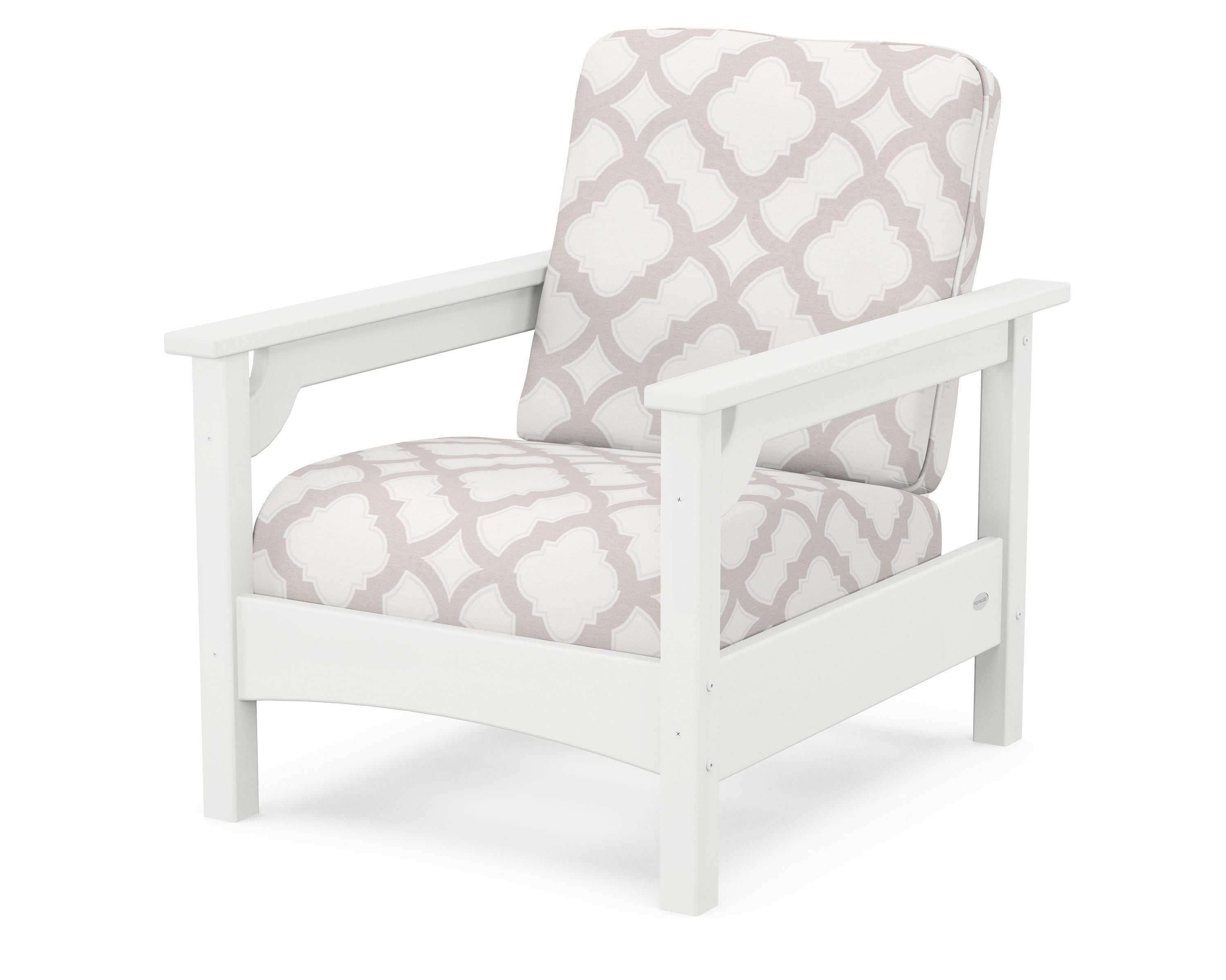 POLYWOOD® Club Chair in White / Trellis Dune Burlap