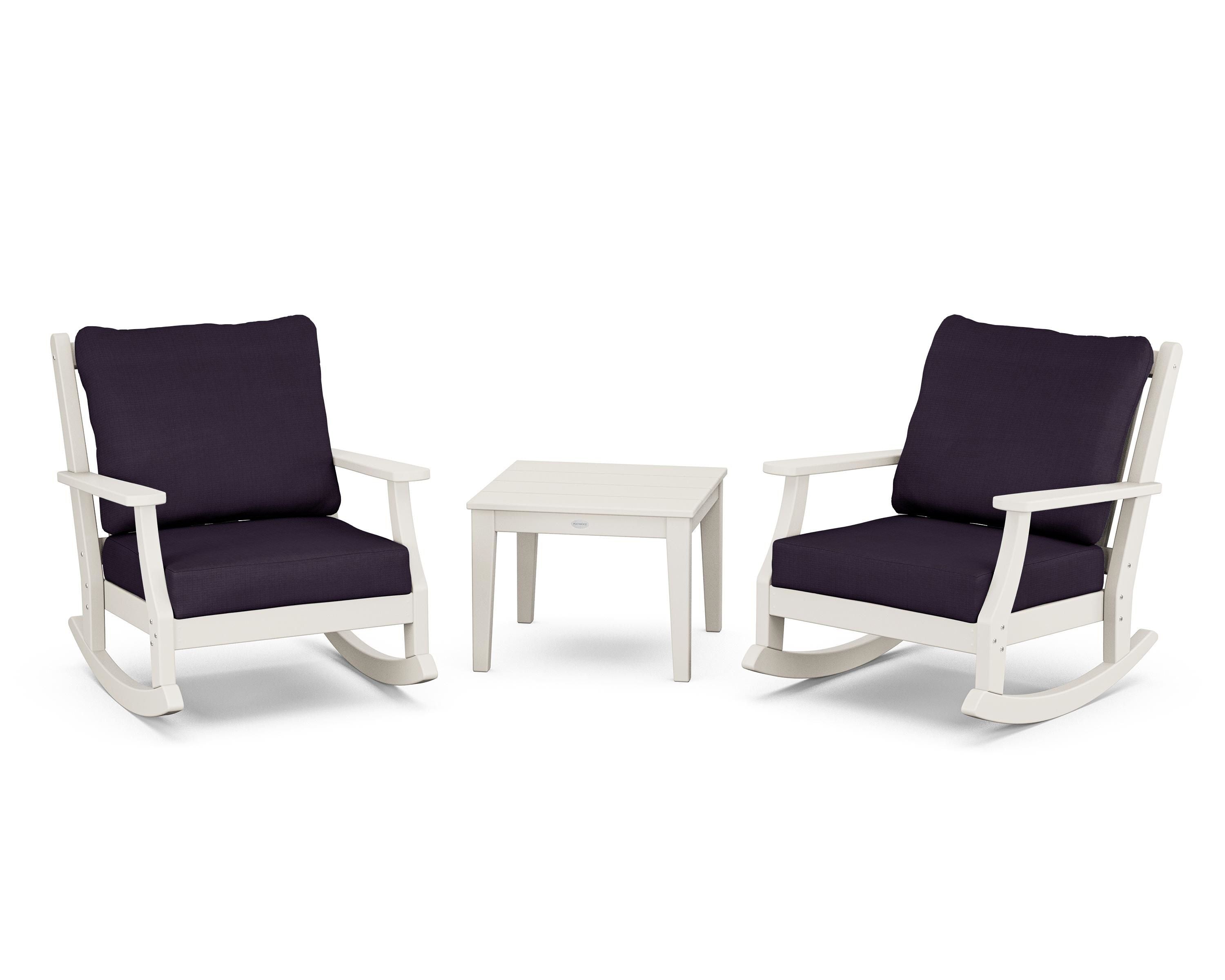 Country Living Wovendale 3-Piece Deep Seating Rocker Set in Sand / Navy Linen