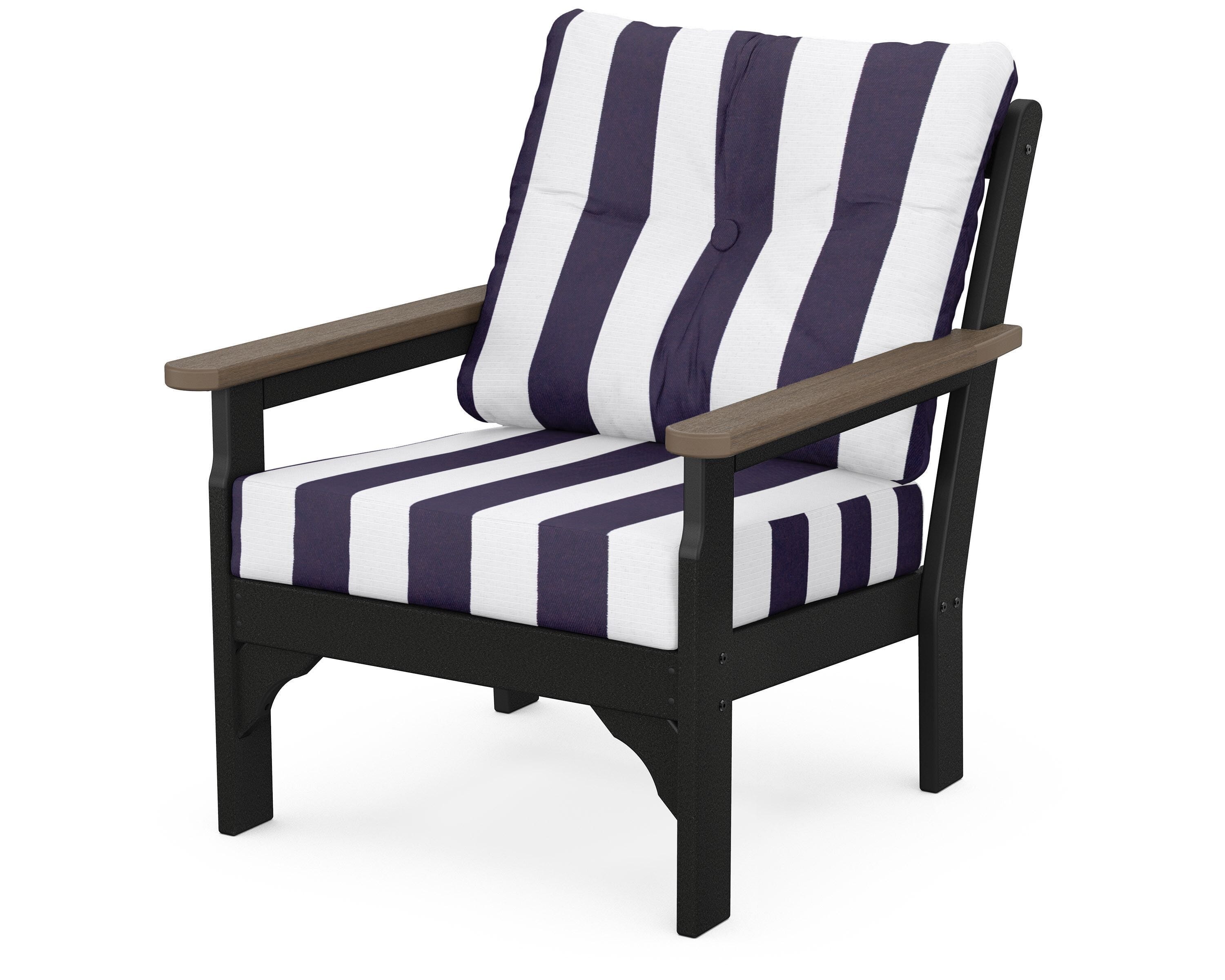 POLYWOOD® Vineyard Deep Seating Chair in Black / Kona / Cabana Stripe Navy