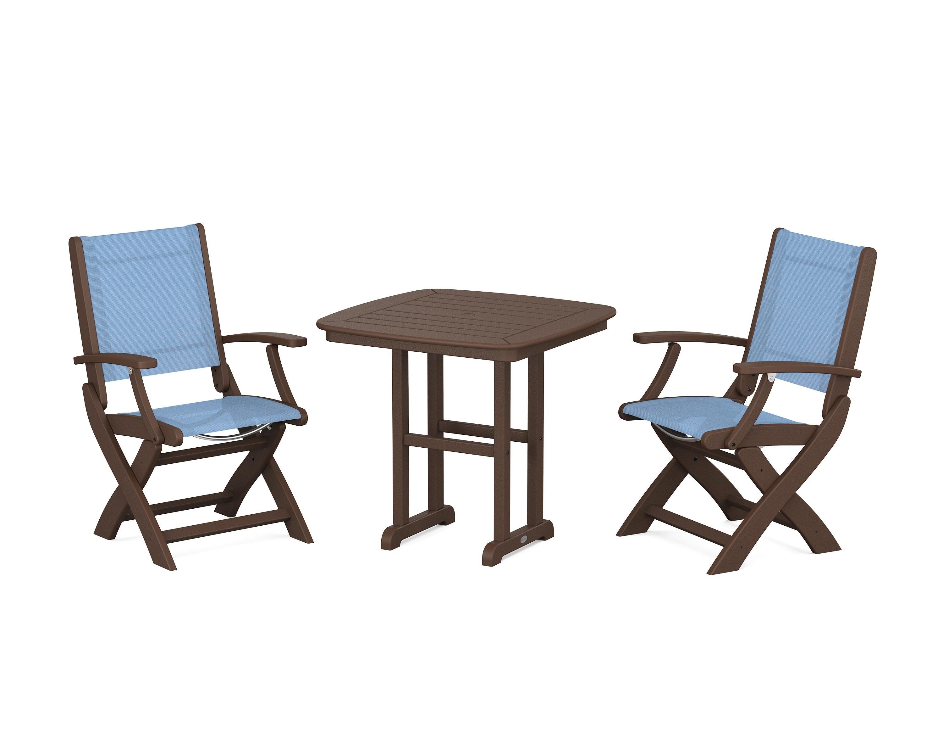 POLYWOOD® Coastal Folding Chair 3-Piece Dining Set in Mahogany / Poolside Sling