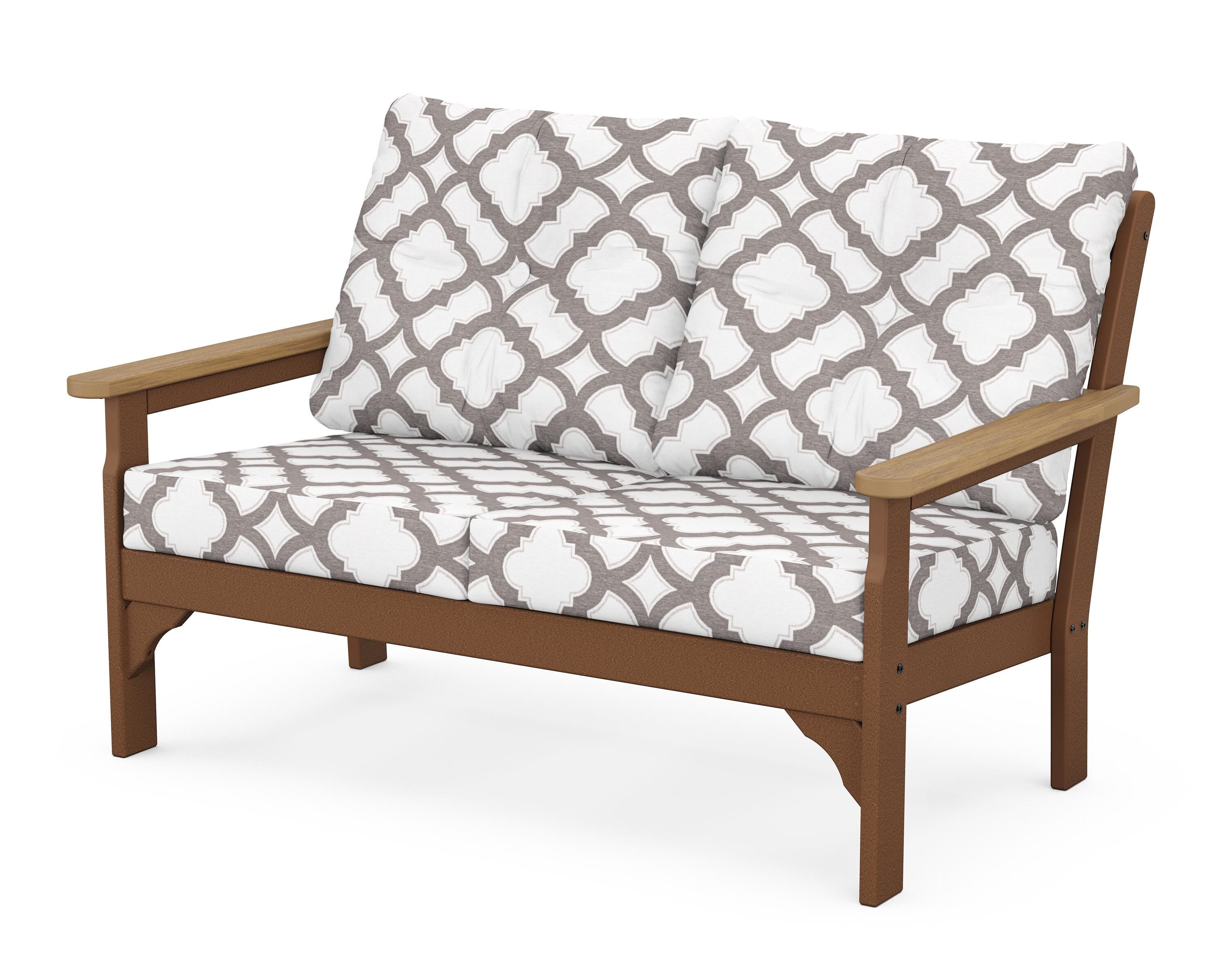 POLYWOOD® Vineyard Deep Seating Loveseat in Teak / Natural / Trellis Grey Mist