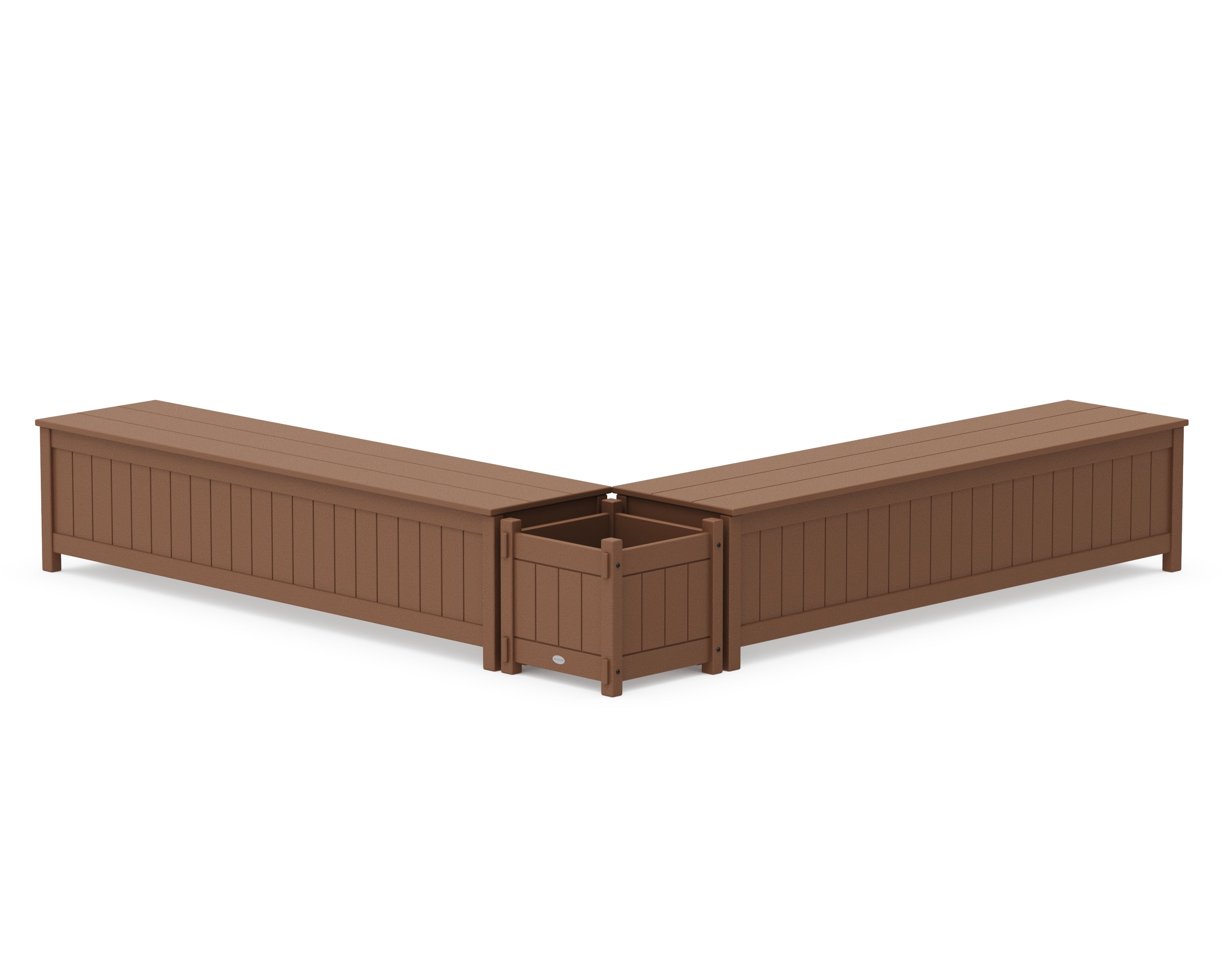 POLYWOOD® 72" Vineyard L- Shaped Planter Storage Bench Set in Teak