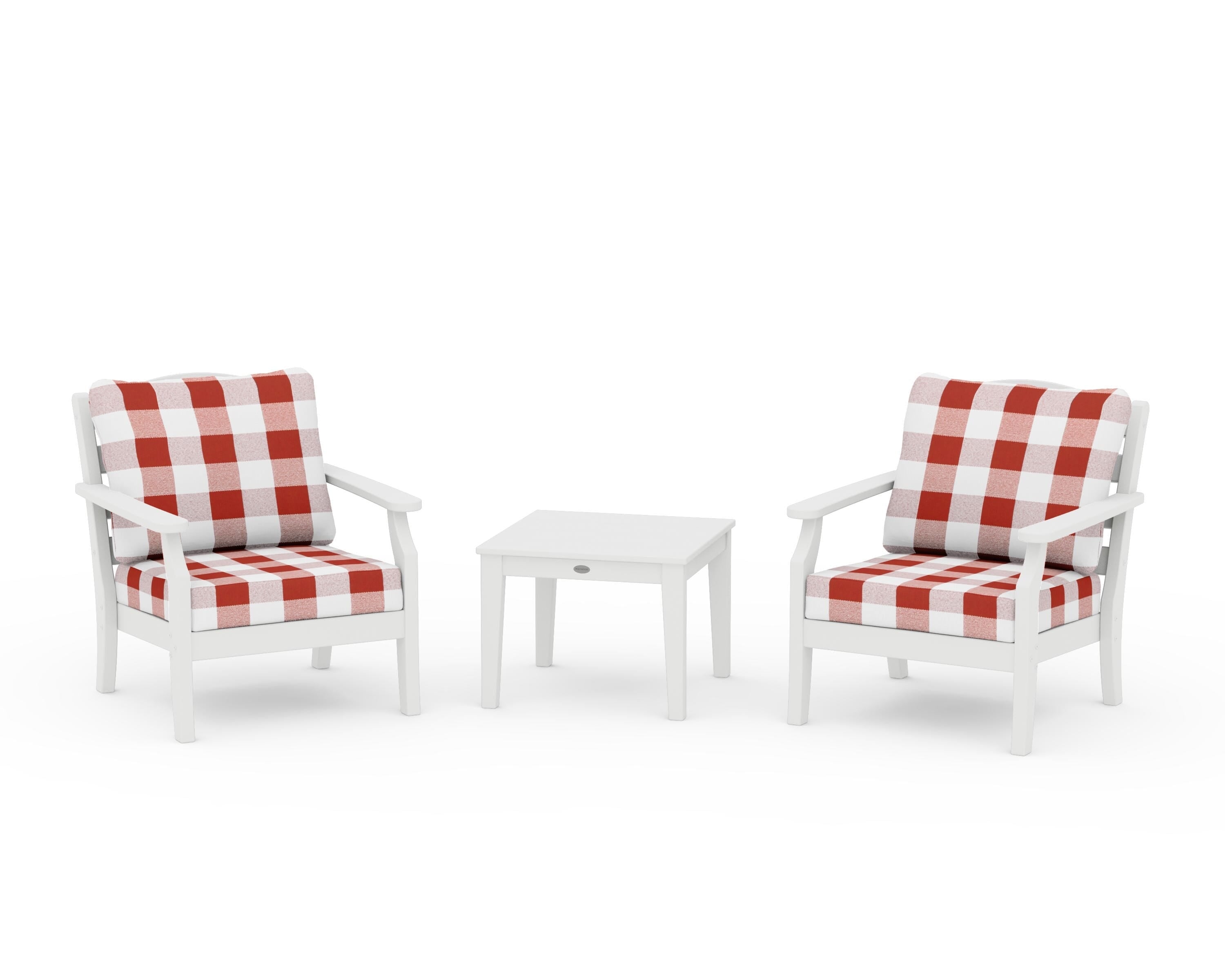 Draper James™ by POLYWOOD® Savannah 3-Piece Deep Seating Set in White / Buffalo Plaid Crimson