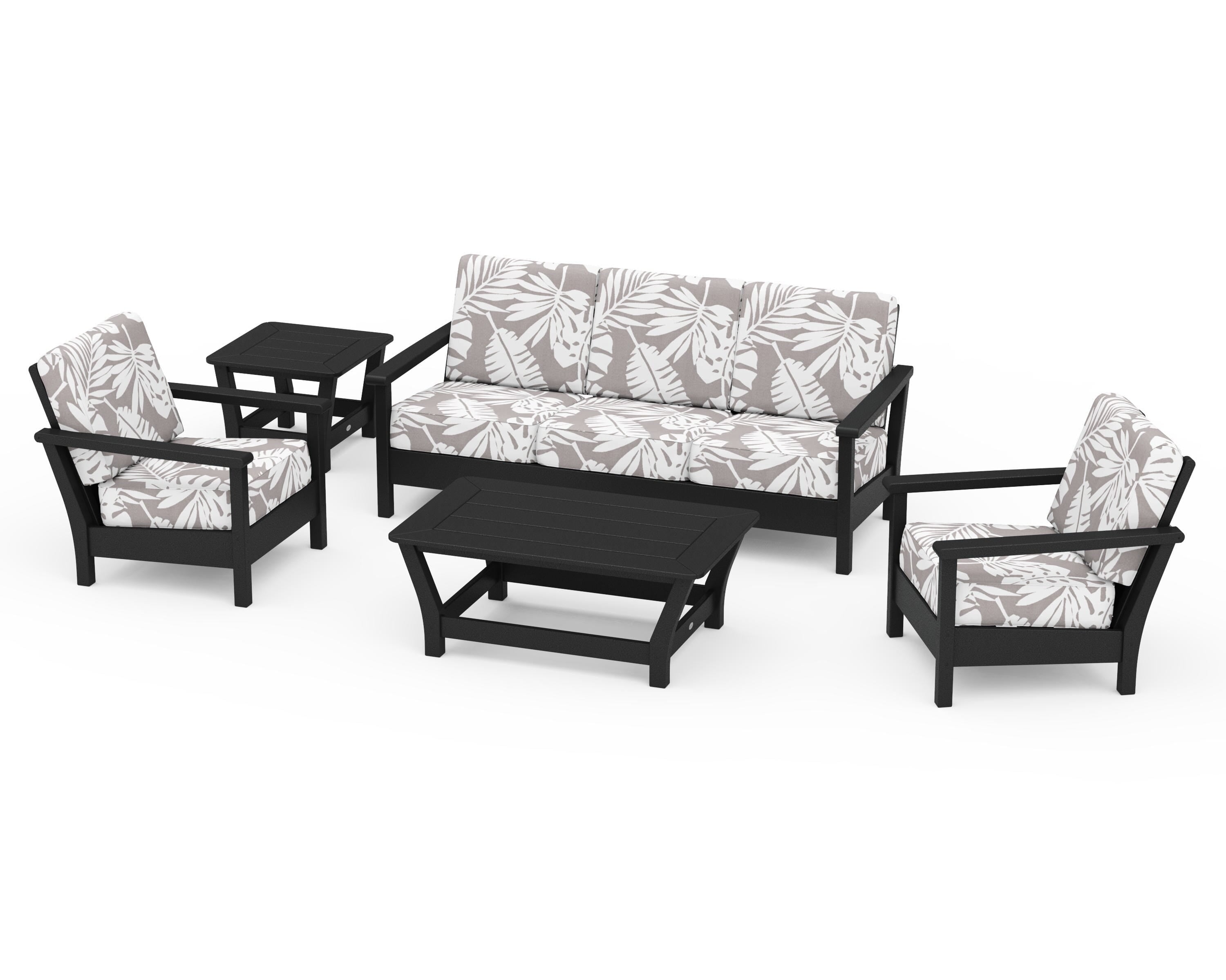 POLYWOOD® Harbour 5-Piece Deep Seating Set in Black / Leaf Grey Mist