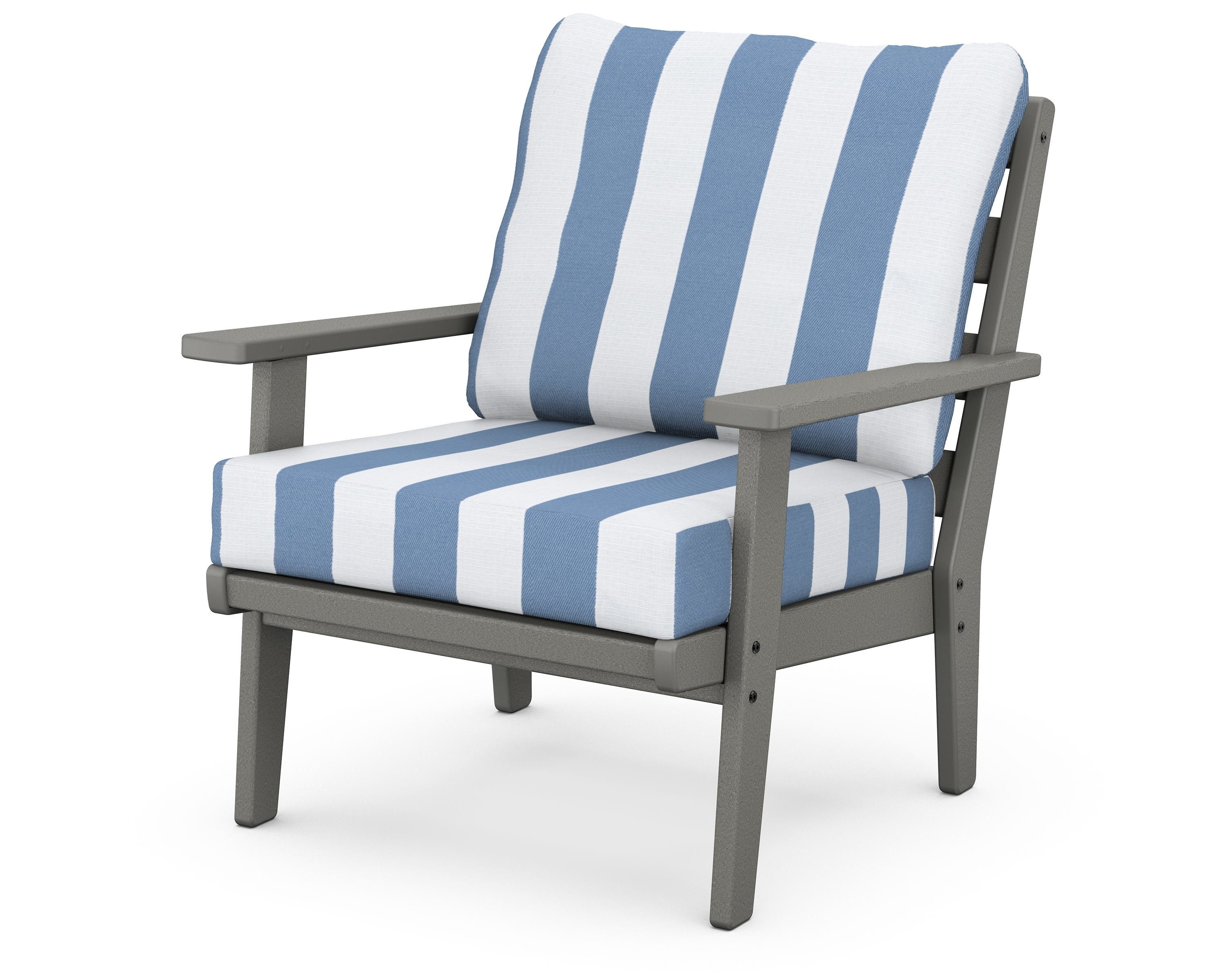 POLYWOOD® Grant Park Deep Seating Chair in Slate Grey / Cabana Stripe Sky Blue