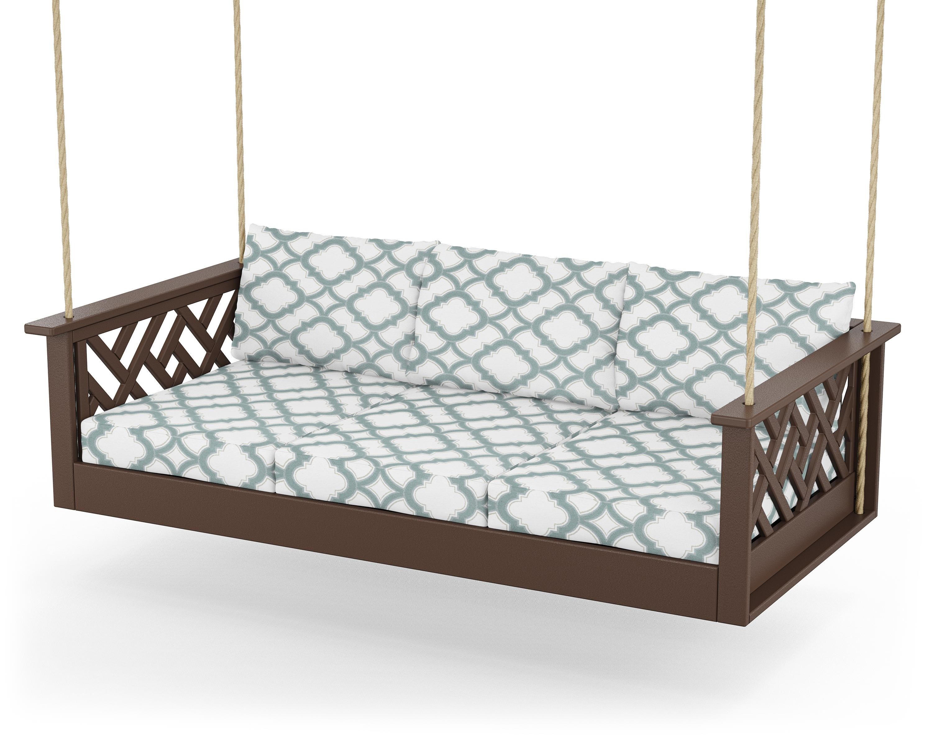 POLYWOOD® Chippendale Daybed Swing in Mahogany / Trellis Glacier Spa