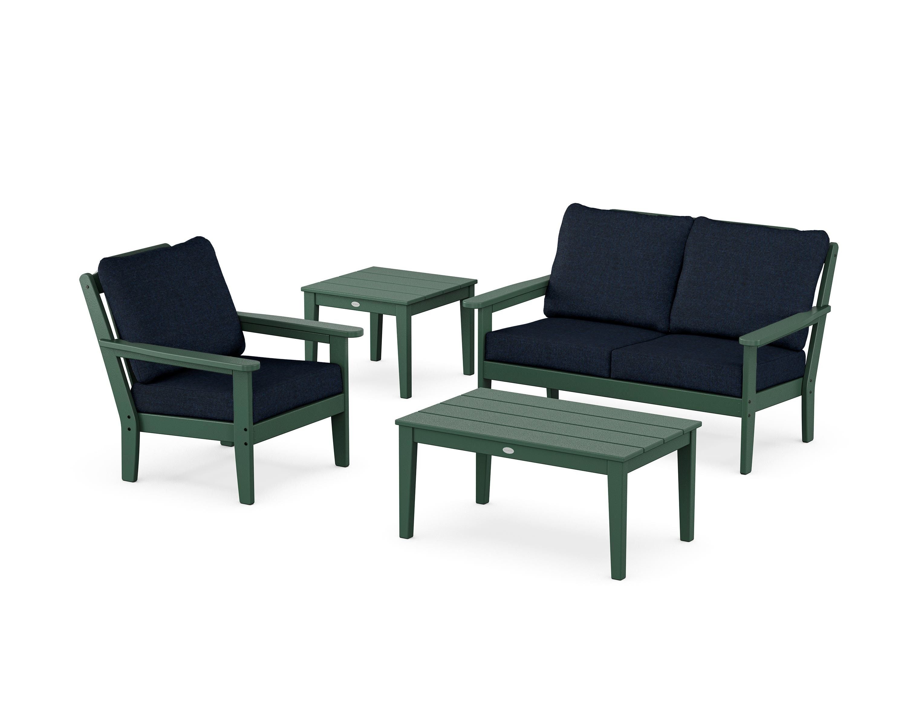 Country Living Wovendale 4-Piece Deep Seating Set in Green / Marine Indigo