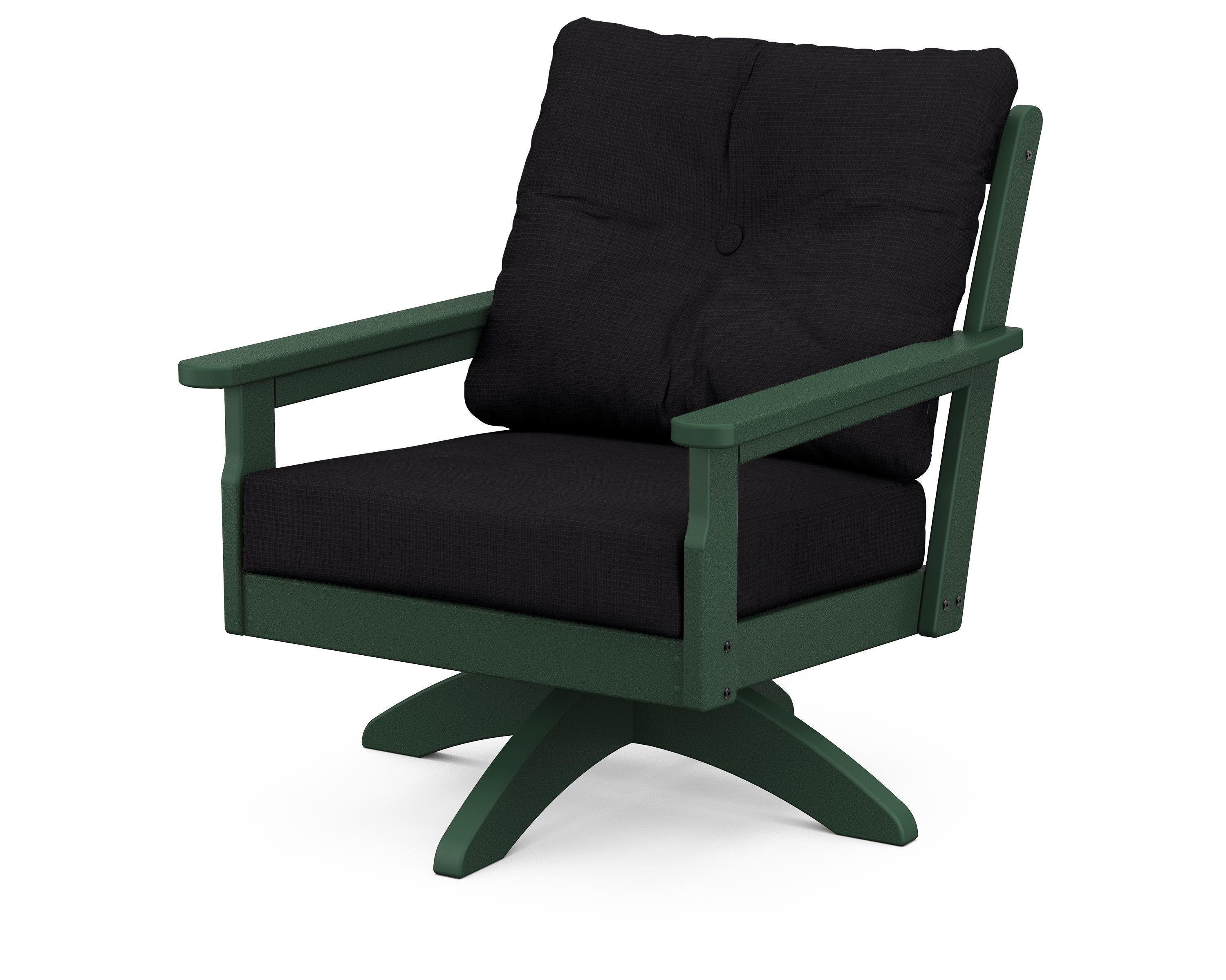 POLYWOOD® Vineyard Deep Seating Swivel Chair in Green / Midnight Linen