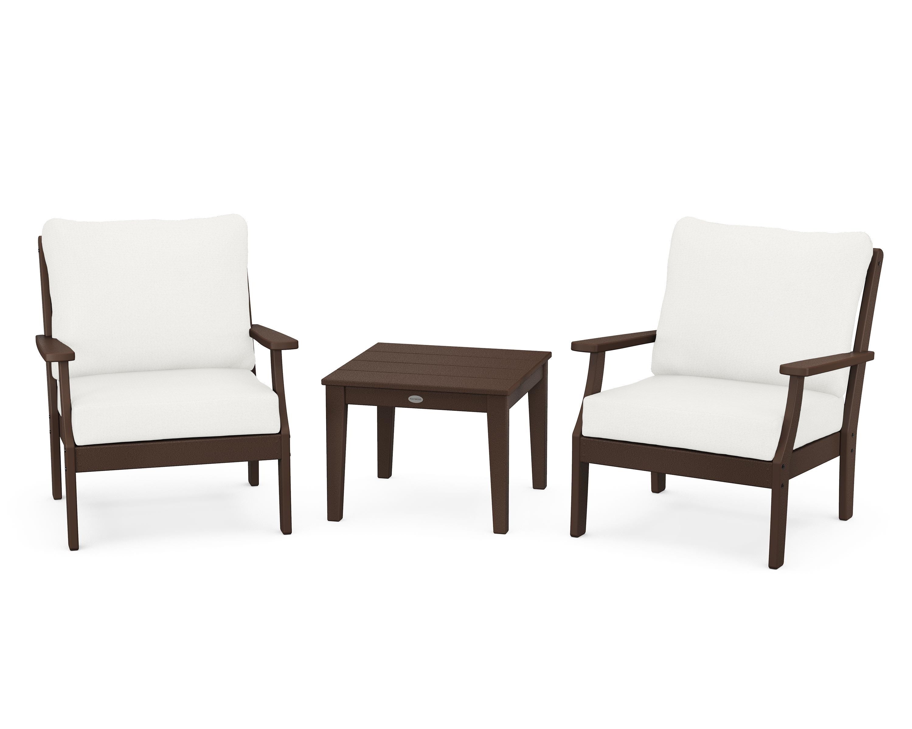 POLYWOOD® Braxton 3-Piece Deep Seating Set in Mahogany / Natural Linen
