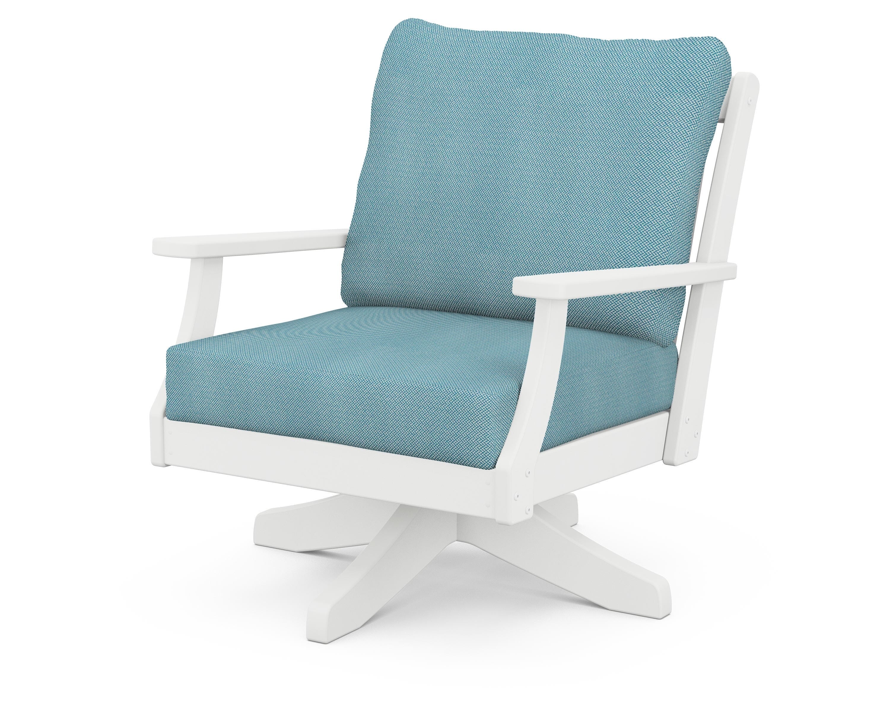 POLYWOOD® Braxton Deep Seating Swivel Chair in White / Lattice Sky Blue