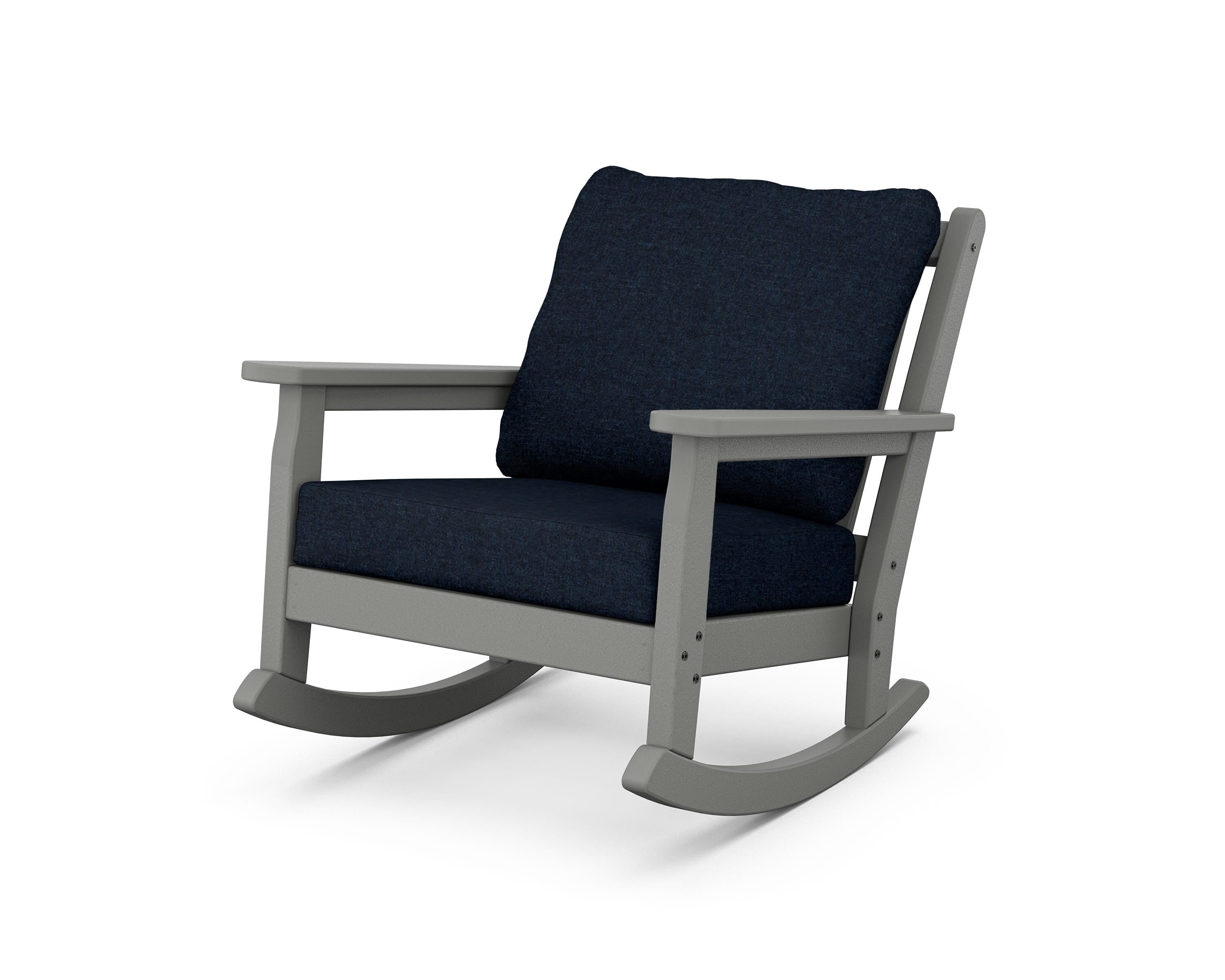 POLYWOOD® Chippendale Deep Seating Rocking Chair in Slate Grey / Marine Indigo