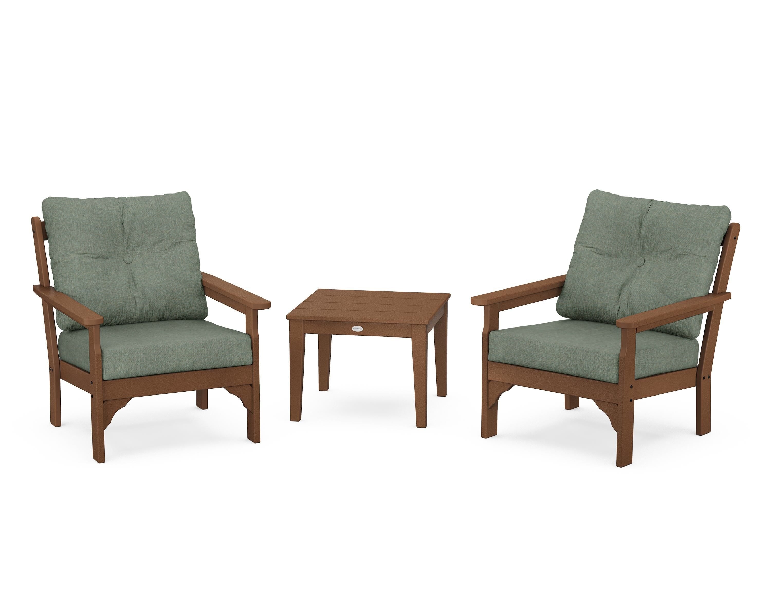 POLYWOOD® Vineyard 3-Piece Deep Seating Set in Teak / Cast Sage