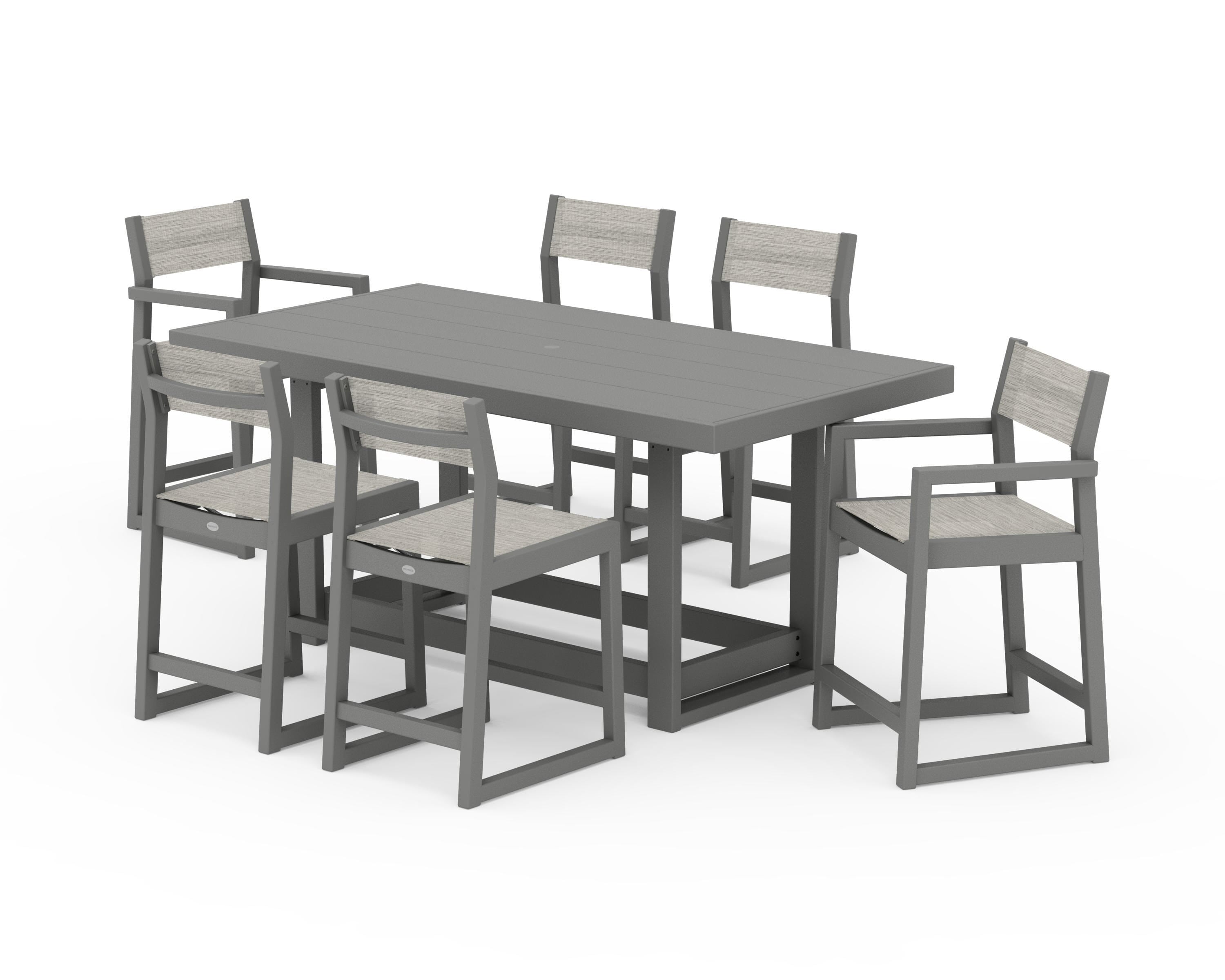 POLYWOOD® EDGE Sling 7-Piece Counter Table Set in Slate Grey / Birch Sling