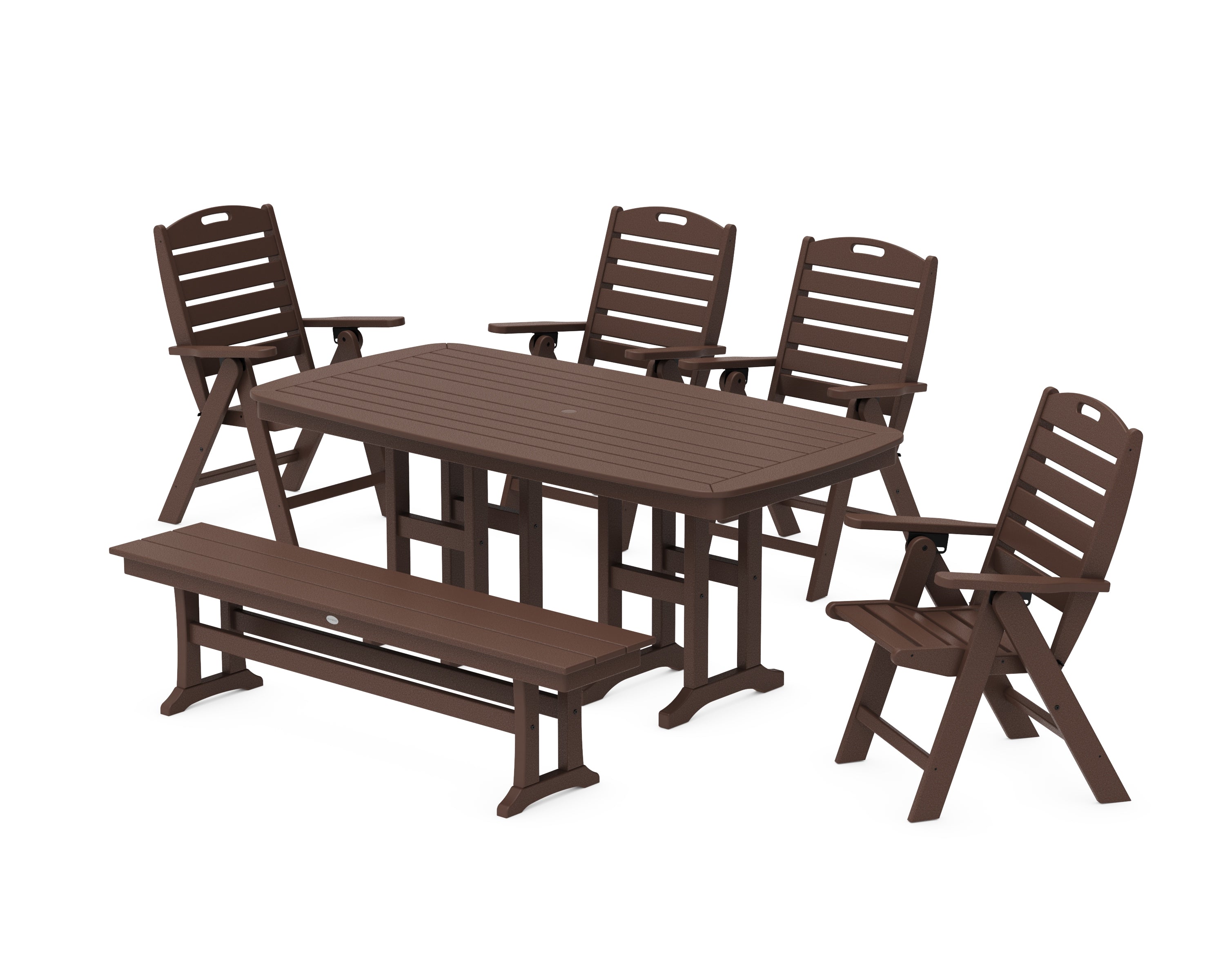 POLYWOOD® Nautical Highback 6-Piece Dining Set with Bench in Mahogany