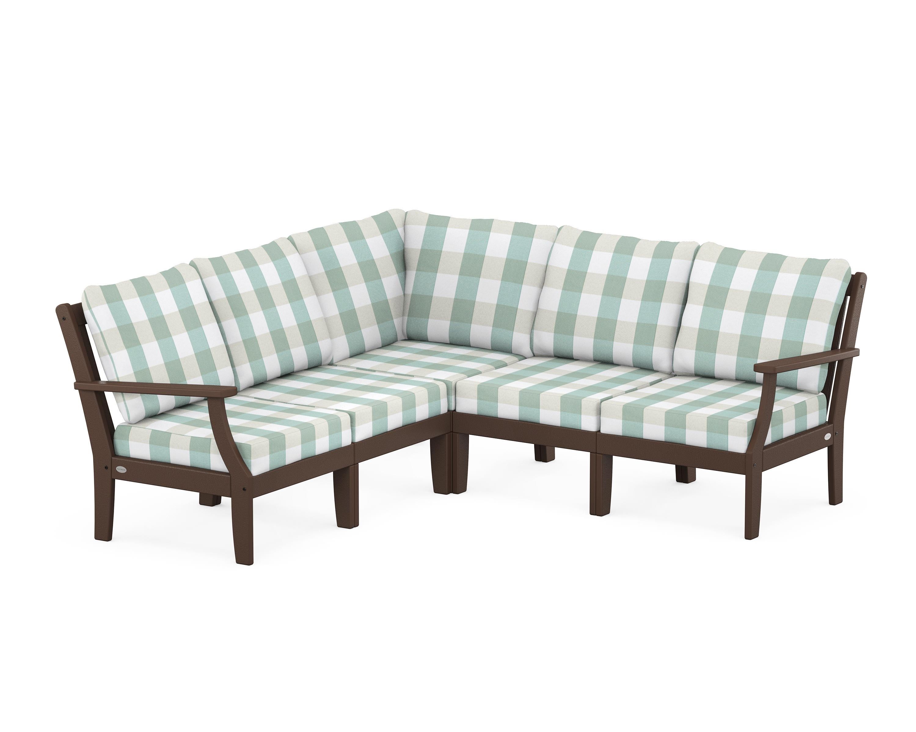 POLYWOOD® Braxton Modular 5-Piece Deep Seating Set in Mahogany / Buffalo Plaid Glacier Spa